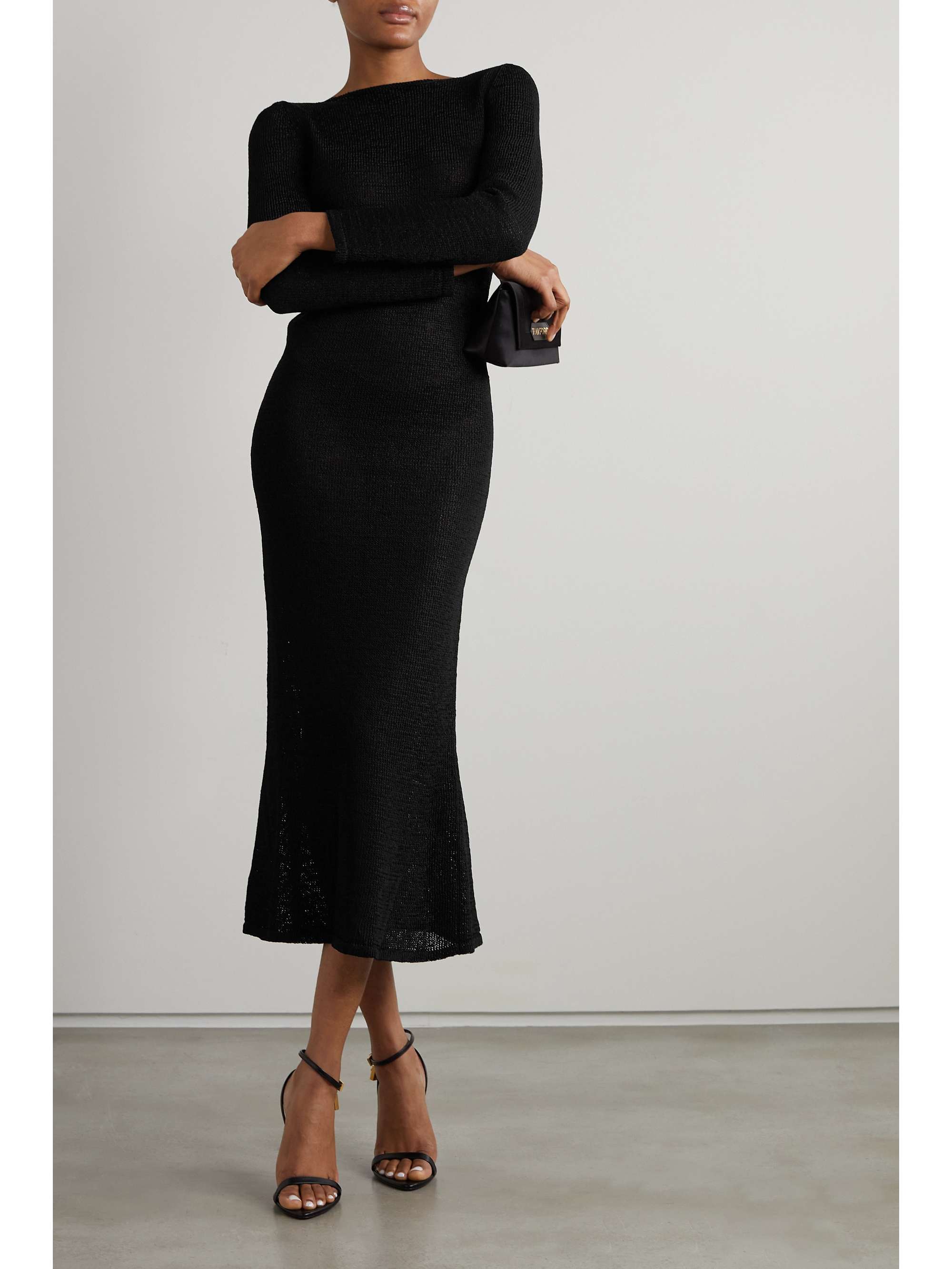 TOM FORD Open-back chain-embellished open-knit midi dress