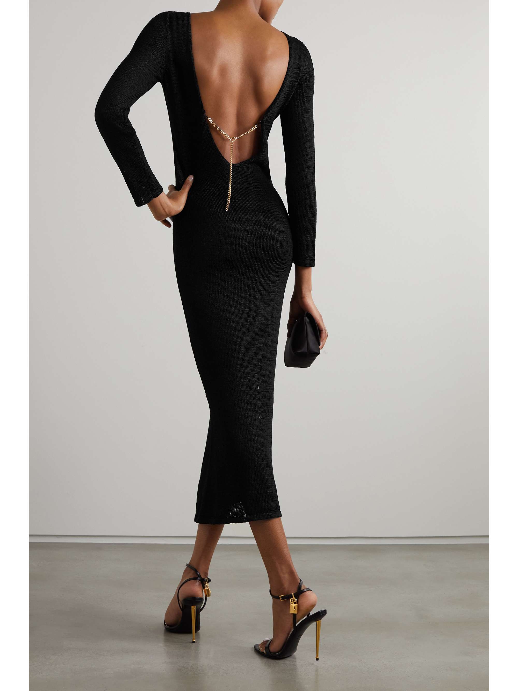 TOM FORD Open-back chain-embellished open-knit midi dress