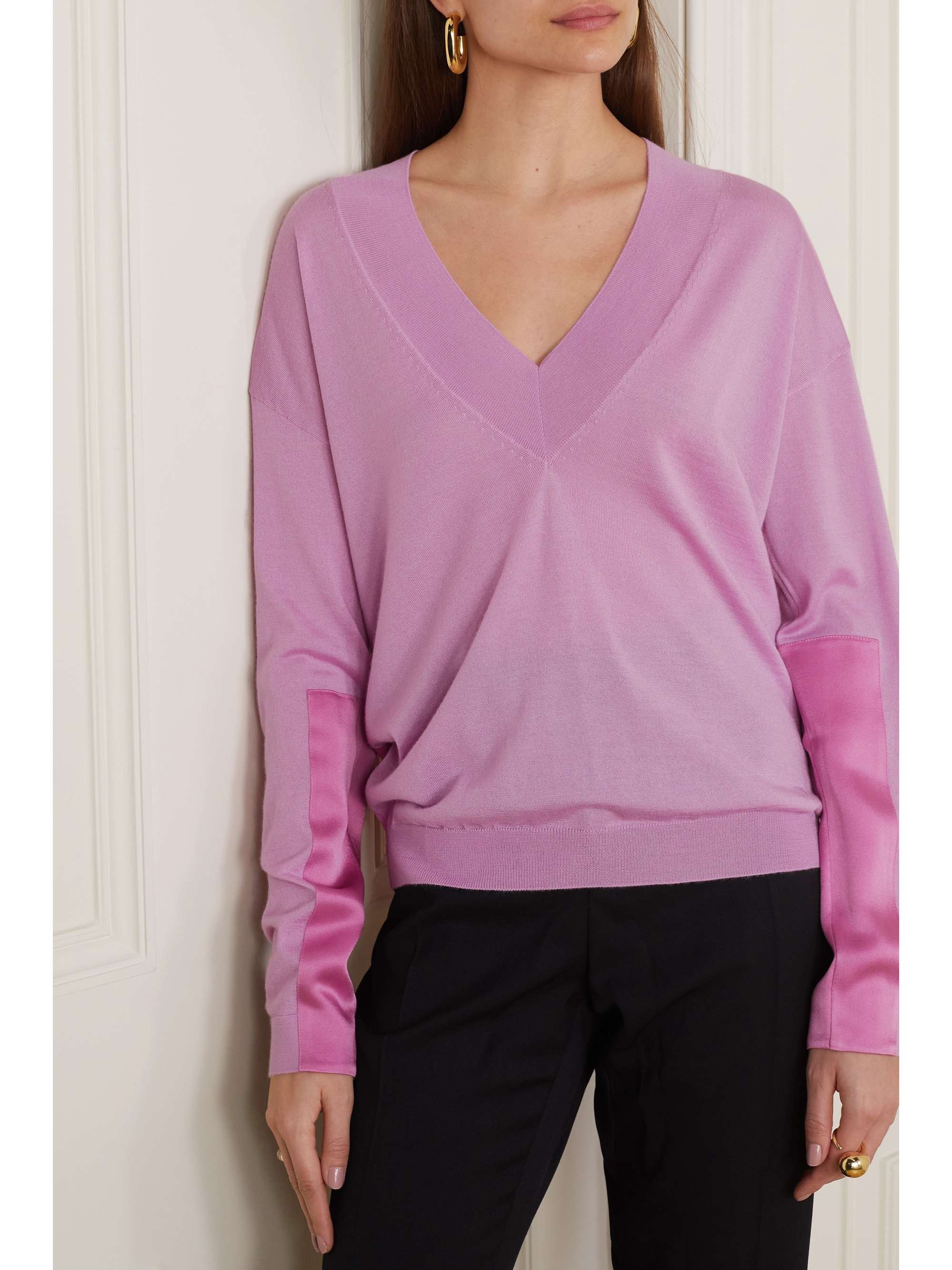 TOM FORD Satin-paneled cashmere and silk-blend sweater