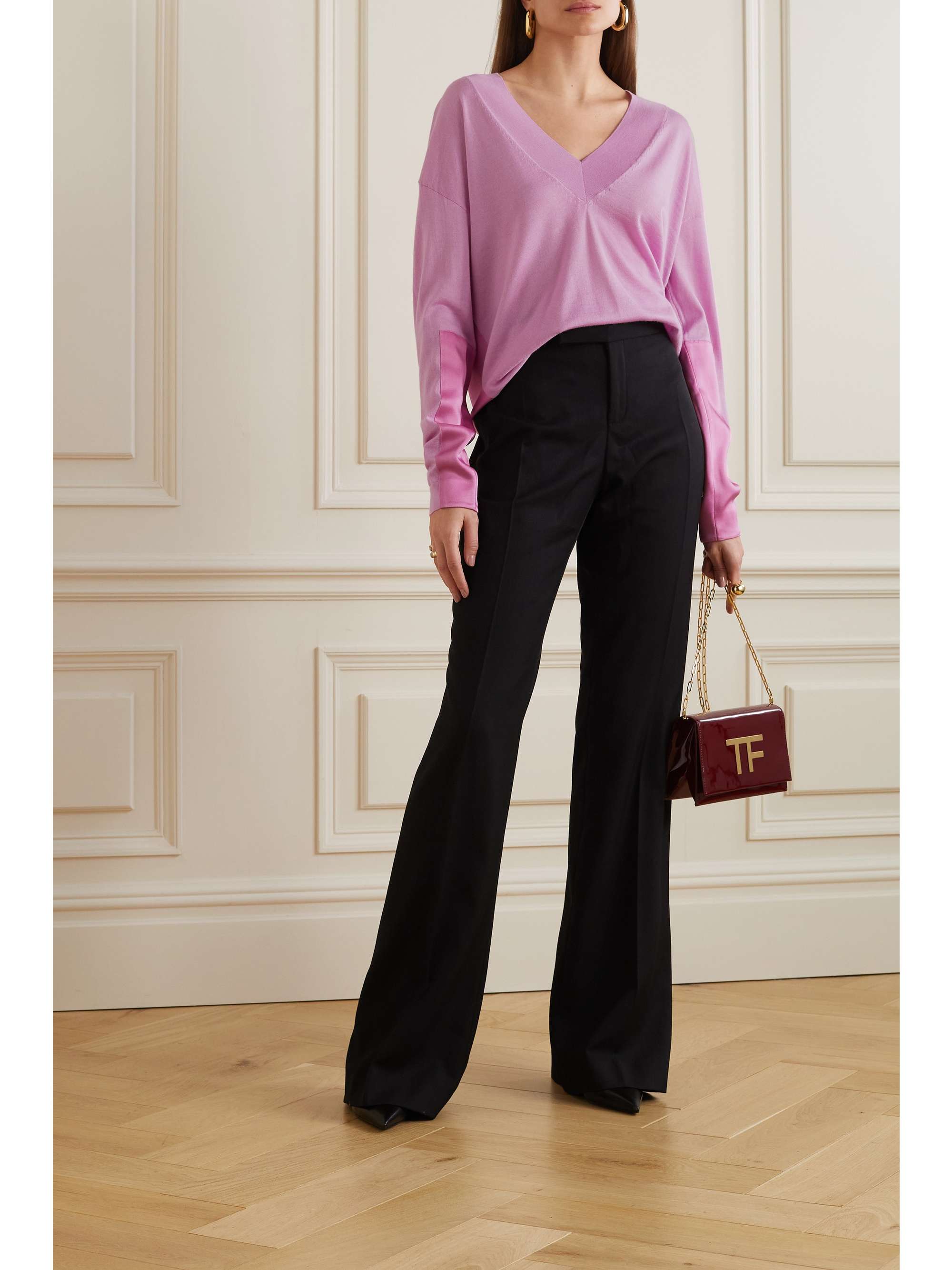 TOM FORD Satin-paneled cashmere and silk-blend sweater