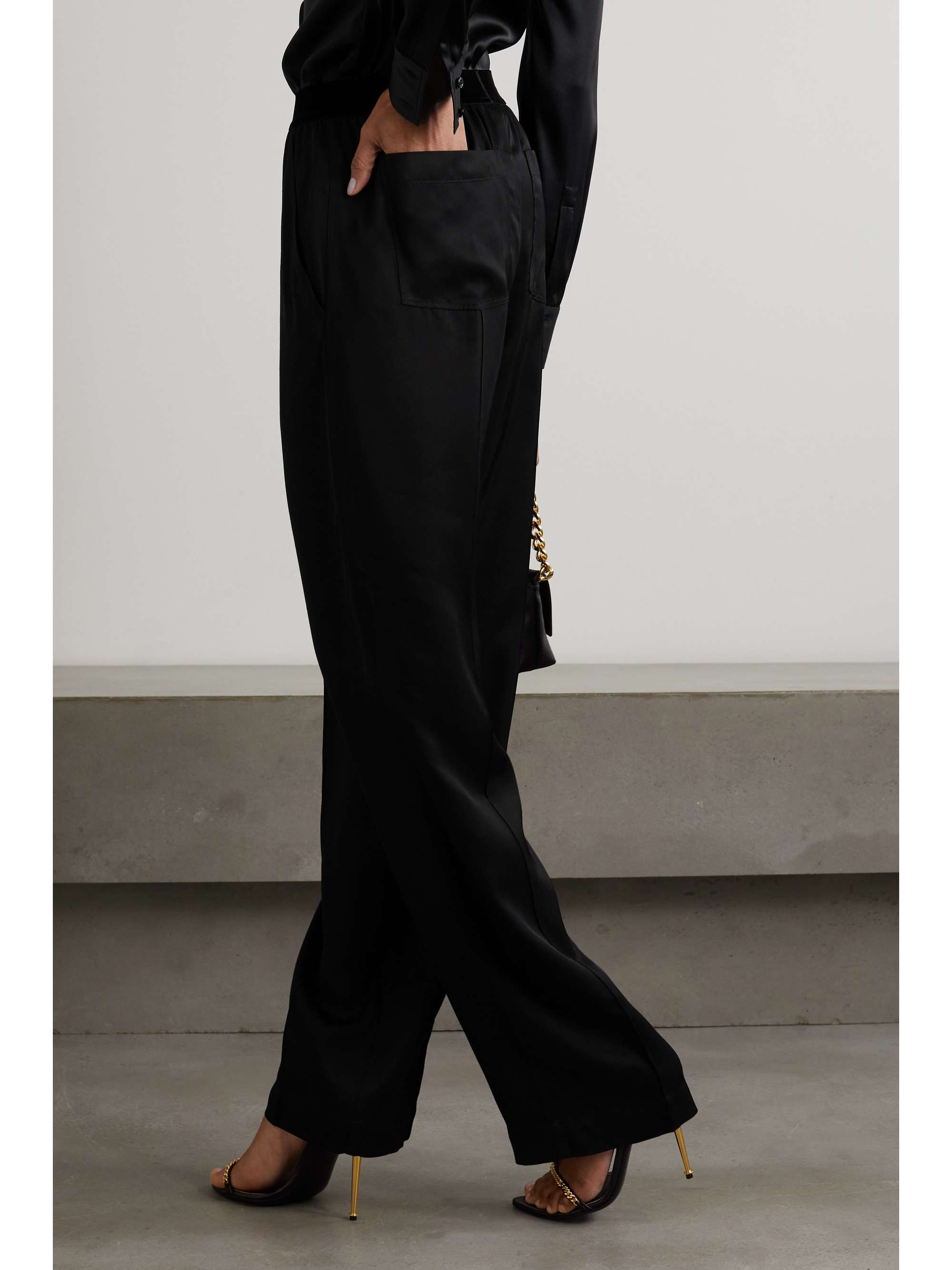 TOM FORD Velvet-trimmed satin-twill pants