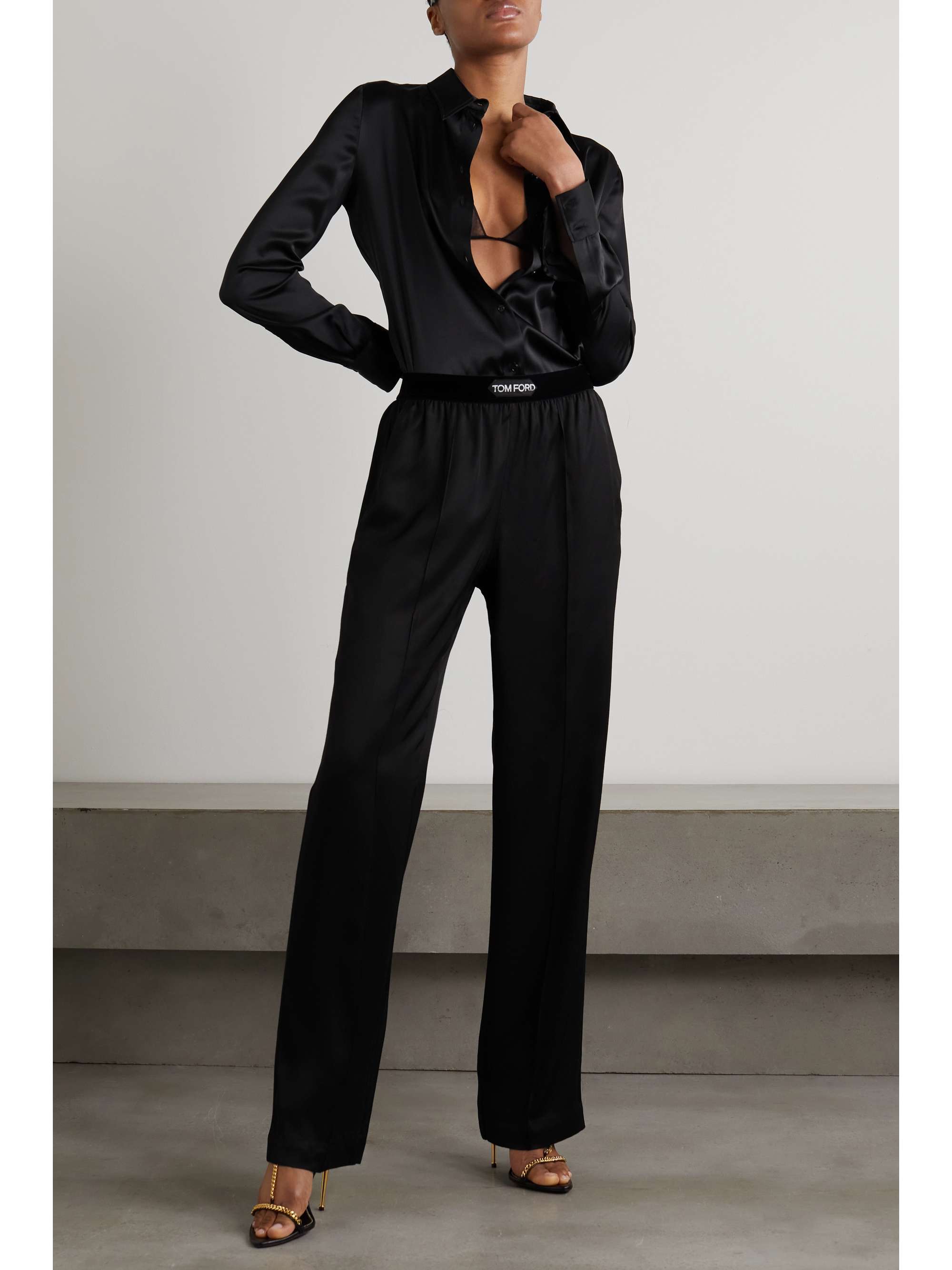 TOM FORD Velvet-trimmed satin-twill pants