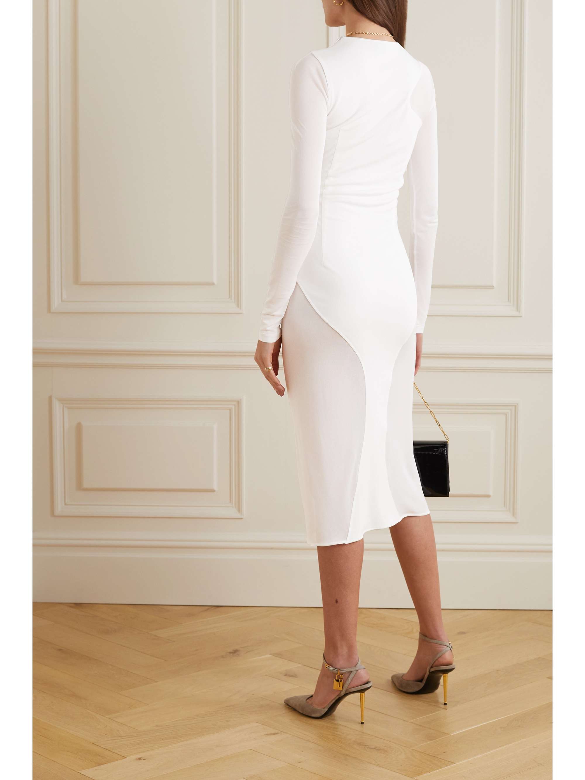 TOM FORD Mesh-paneled jersey-crepe dress