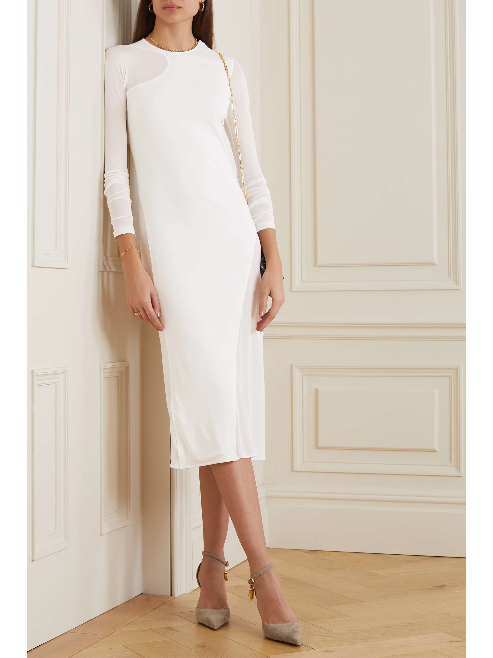 TOM FORD Mesh-paneled jersey-crepe dress