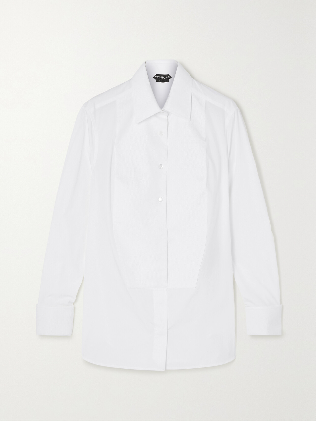 TOM FORD - Cotton-jacquard Trimmed Poplin Shirt - White