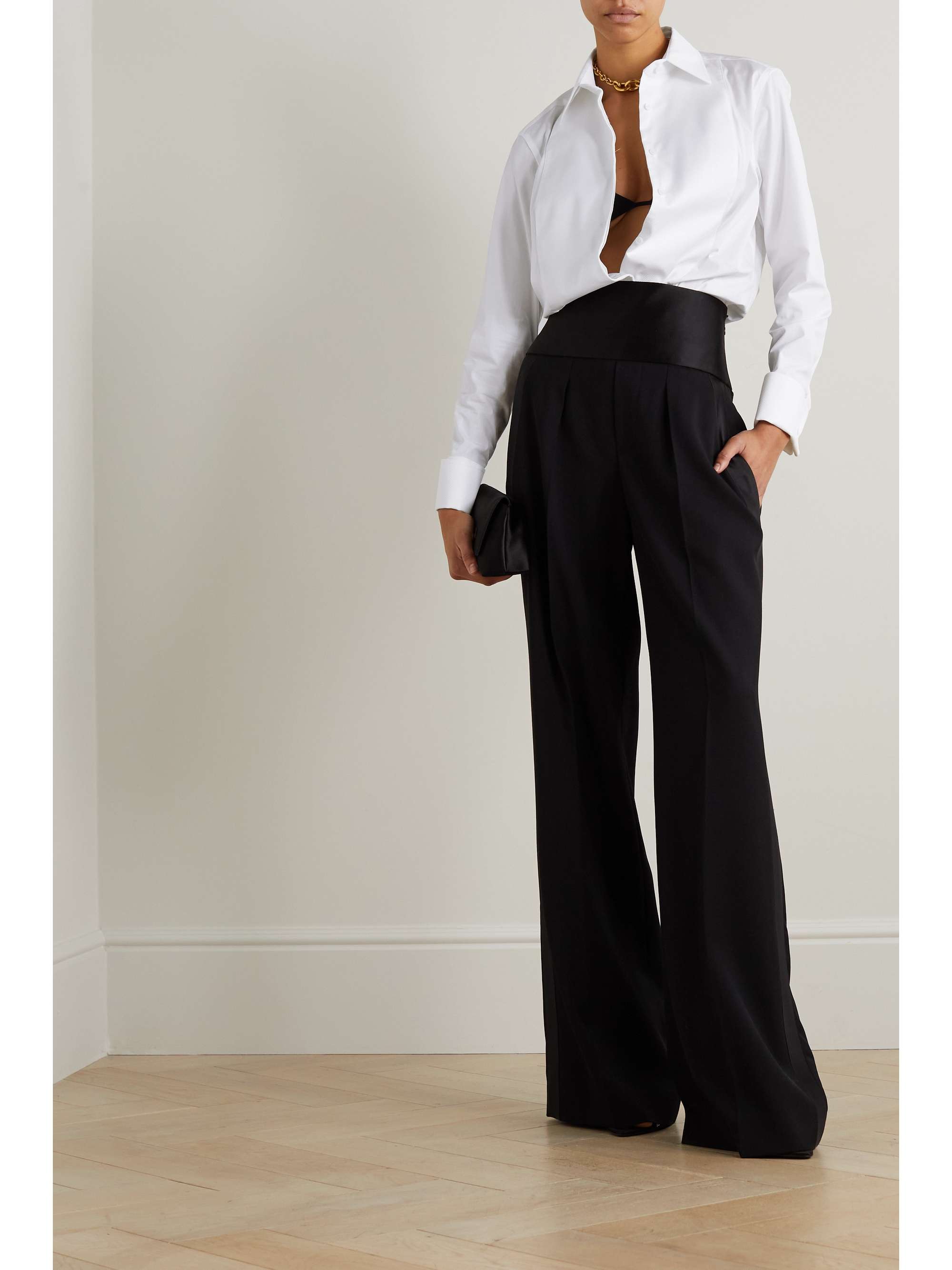 TOM FORD Cotton-jacquard trimmed poplin shirt