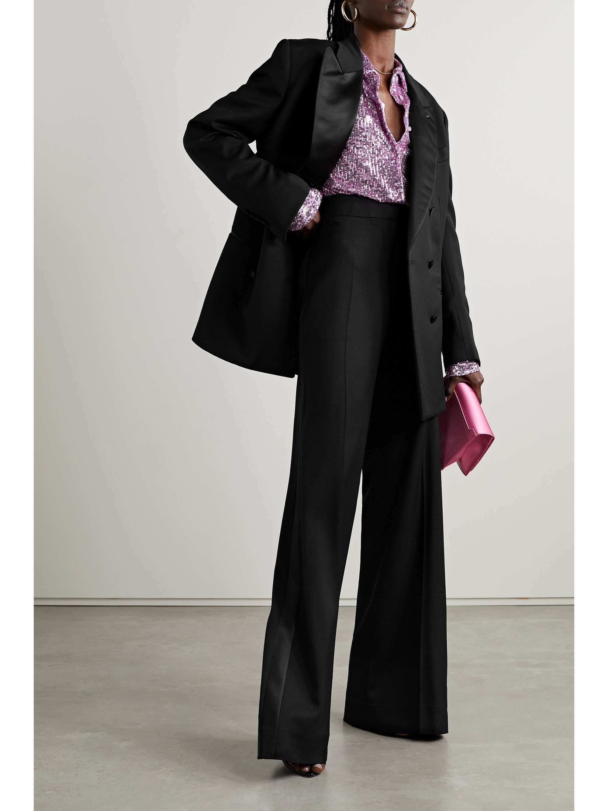 TOM FORD Satin-trimmed grain de poudre wool wide-leg pants