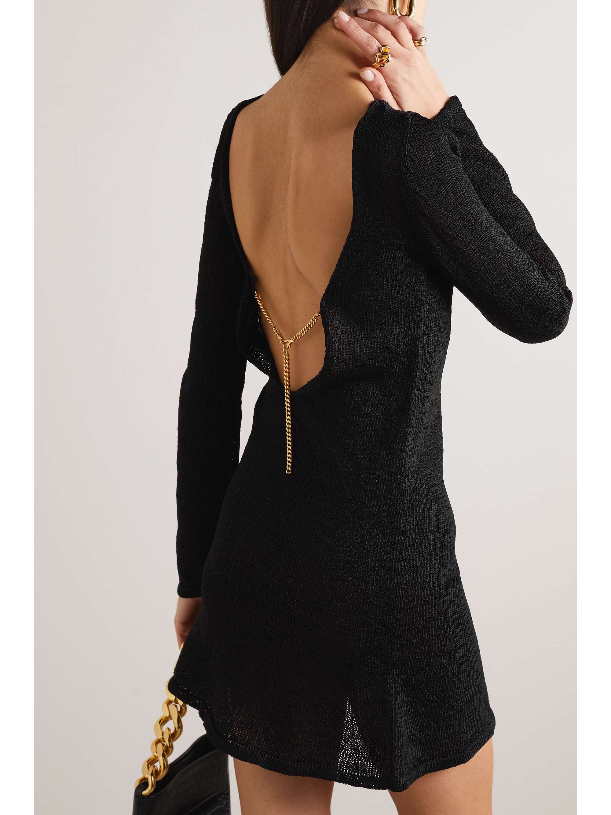 TOM FORD Chain-embellished open-back knitted mini dress