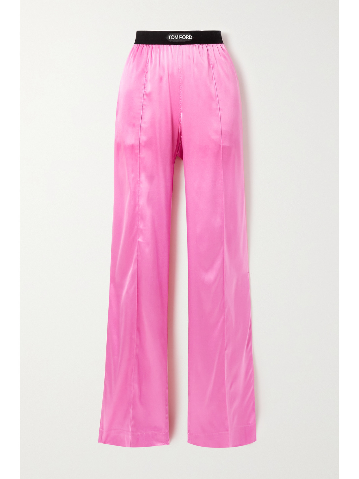 Tom Ford Jacquard-trimmed Stretch-silk Satin Wide-leg Pants In Pink