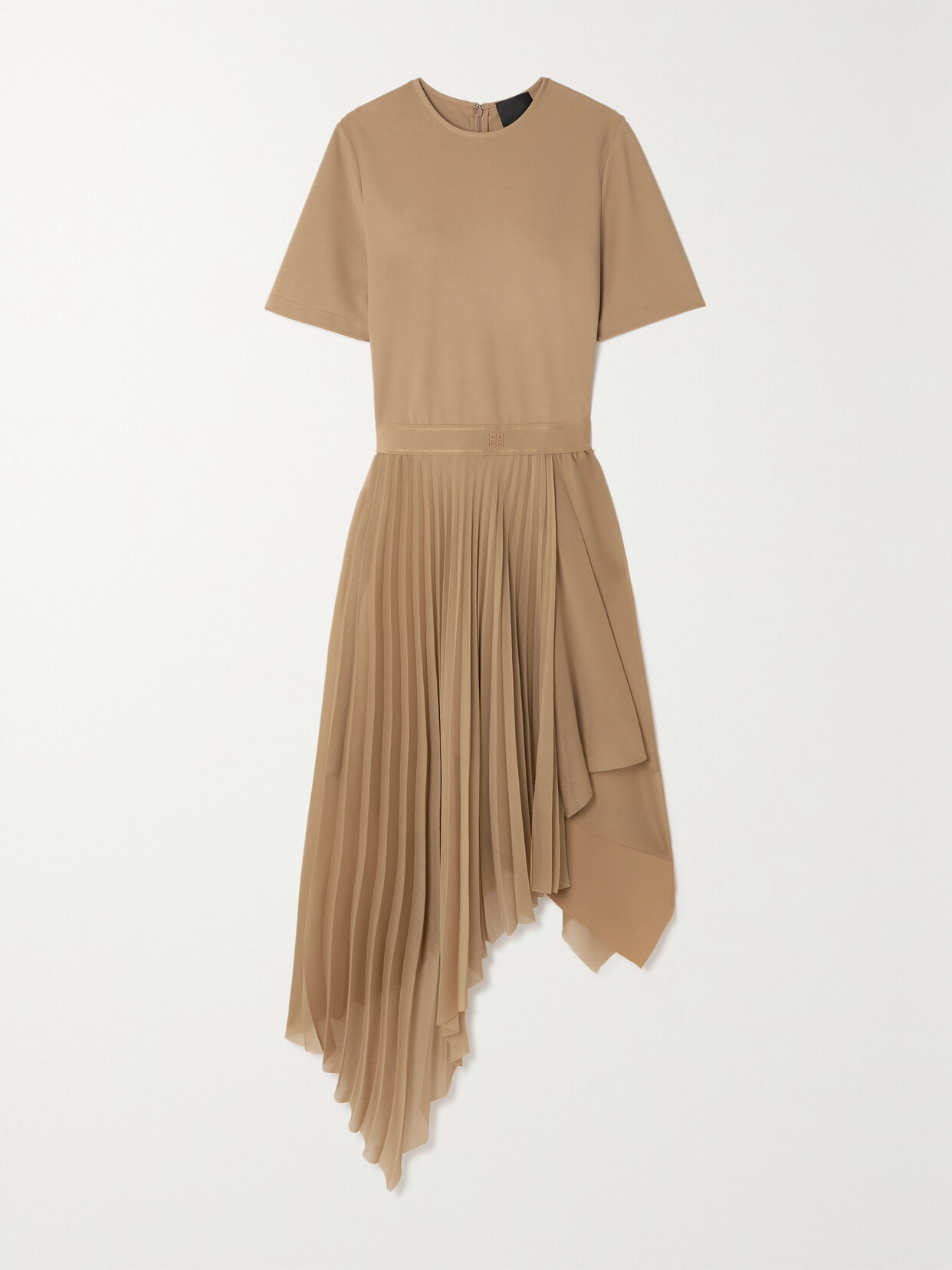 Givenchy - Asymmetric Stretch-jersey And Pleated Georgette Dress - Beige