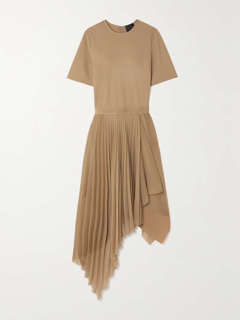 Givenchy Asymmetric Stretch-jersey And Pleated Georgette Dress