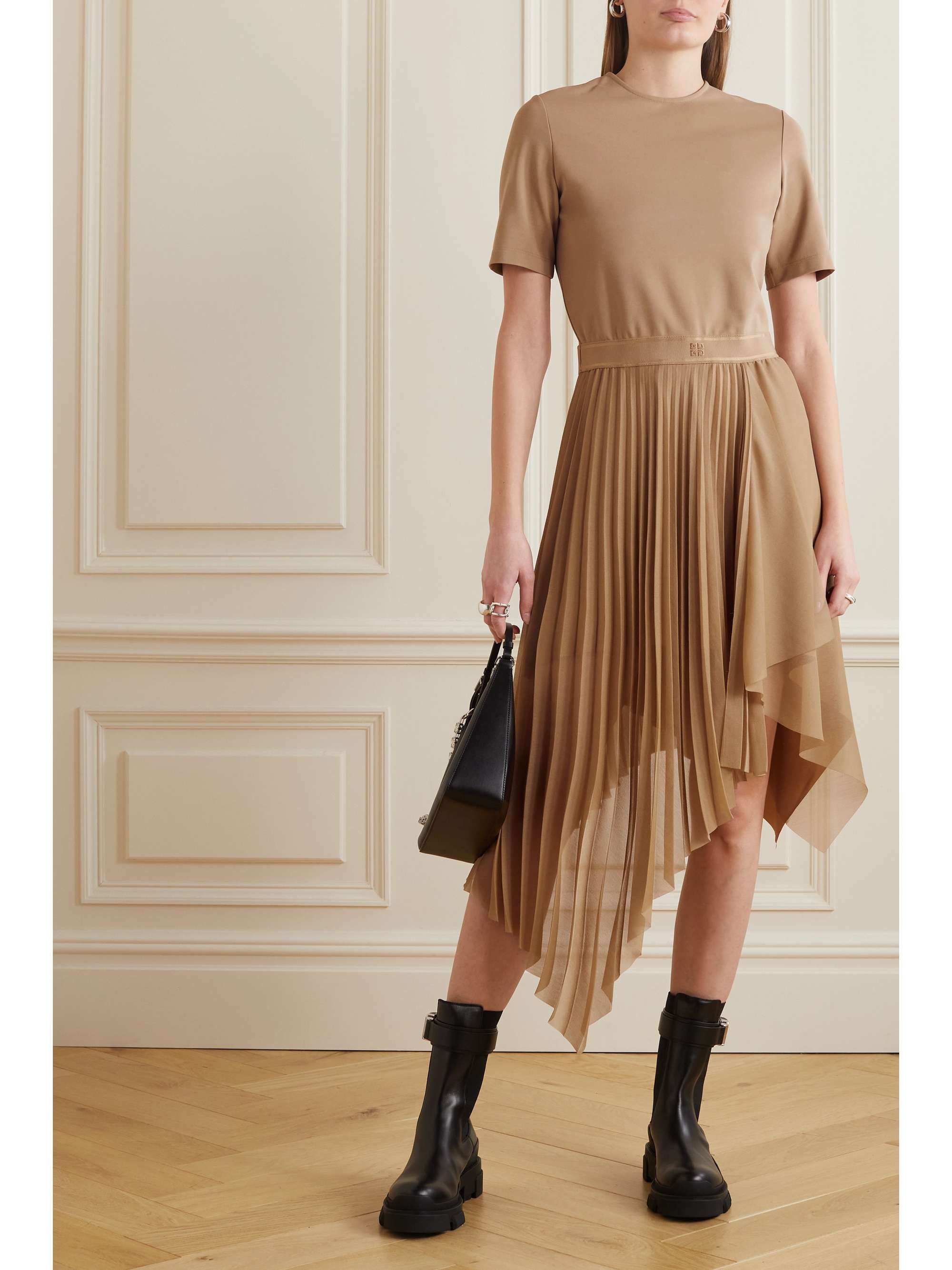 GIVENCHY Asymmetric stretch-jersey and pleated georgette dress