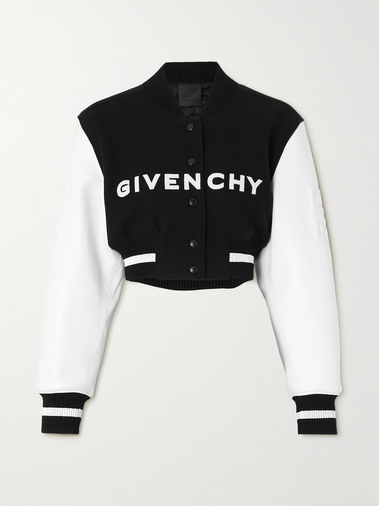 Givenchy - Cropped Leather-trimmed Appliquéd Wool-blend Jacket - Black