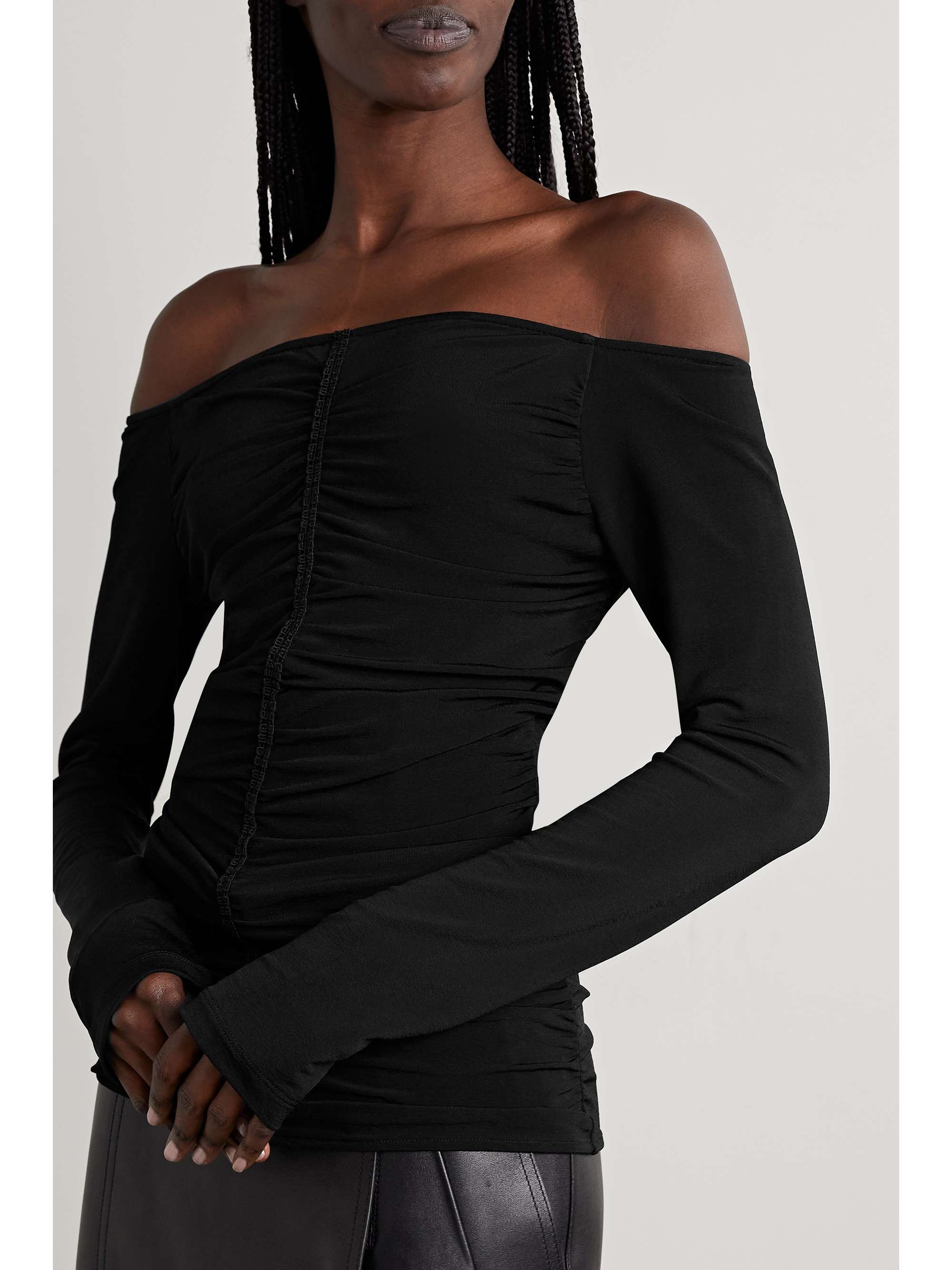 Off-the-shoulder ruched stretch-jersey top