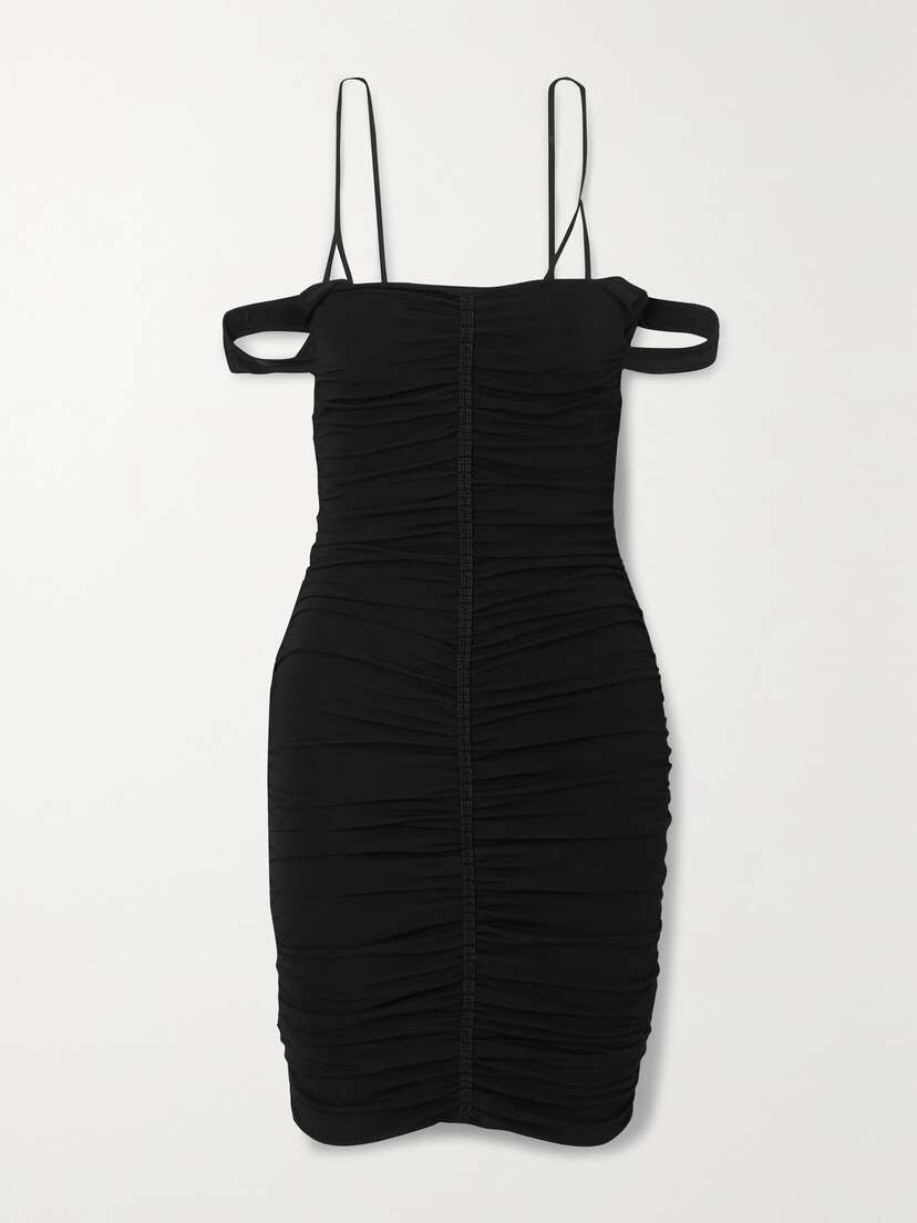 Givenchy Cold-shoulder Crochet-trimmed Ruched Stretch-jersey Mini Dress