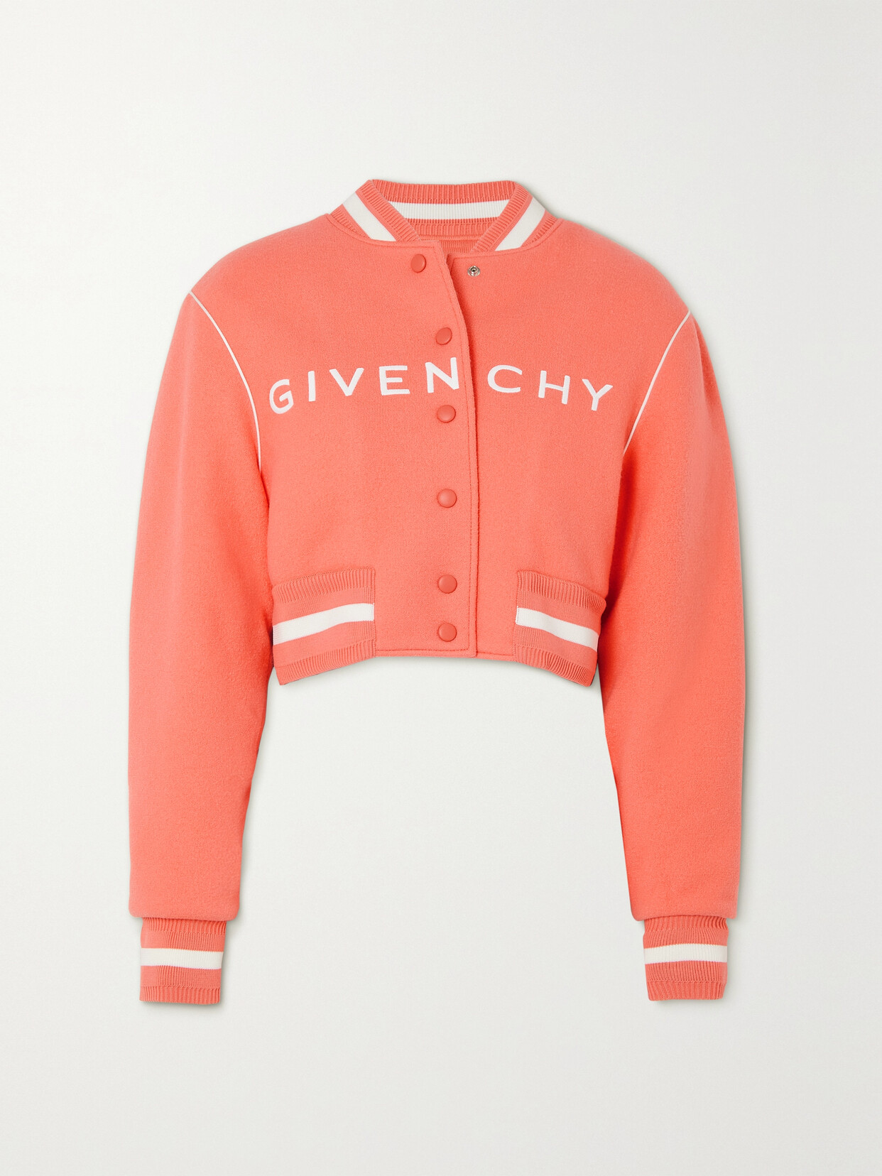 Givenchy - Cropped Embroidered Wool Bomber Jacket - Pink