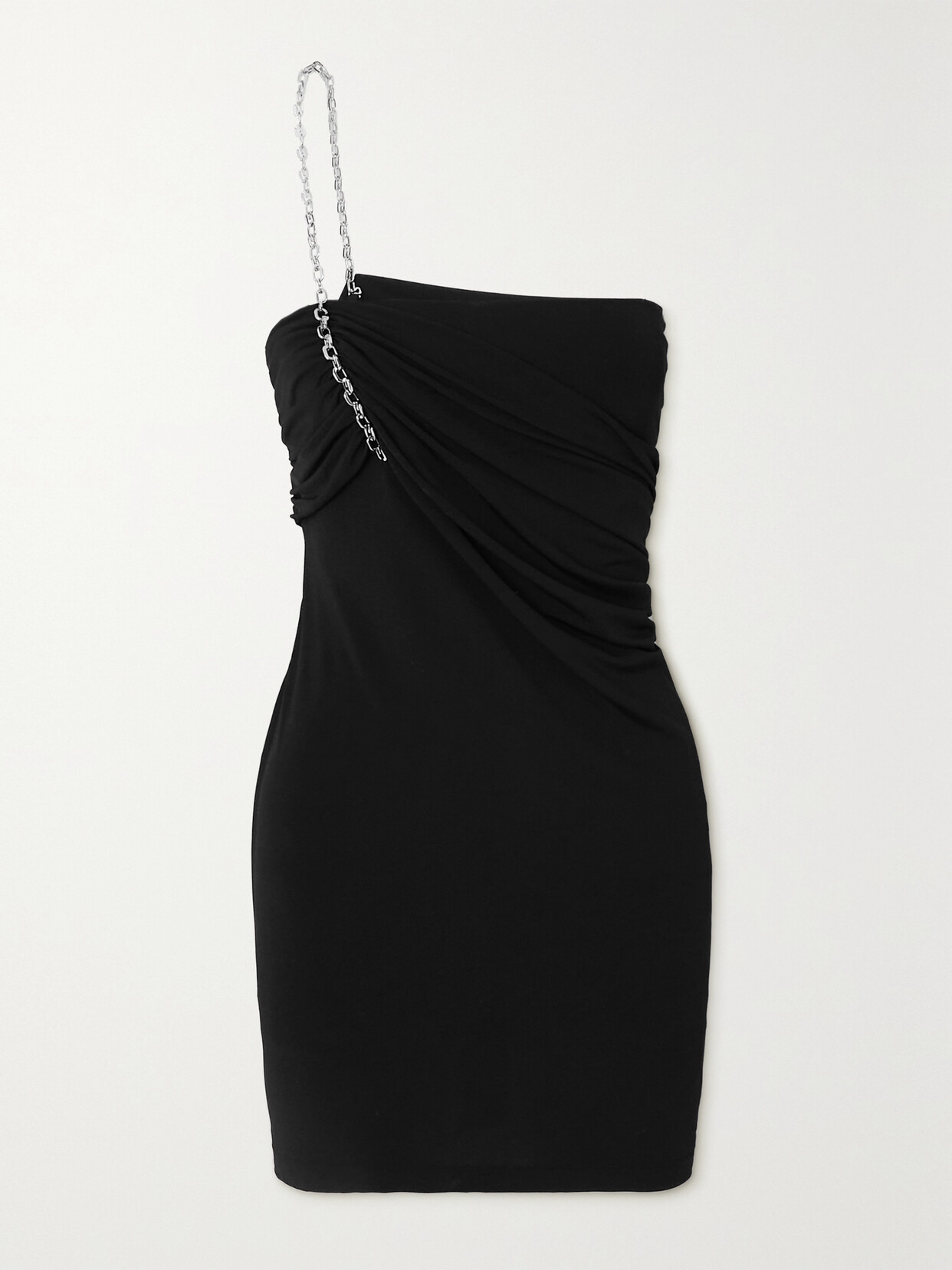 Shop Givenchy One-shoulder Chain-embellished Stretch-jersey And Mesh Mini Dress In Black