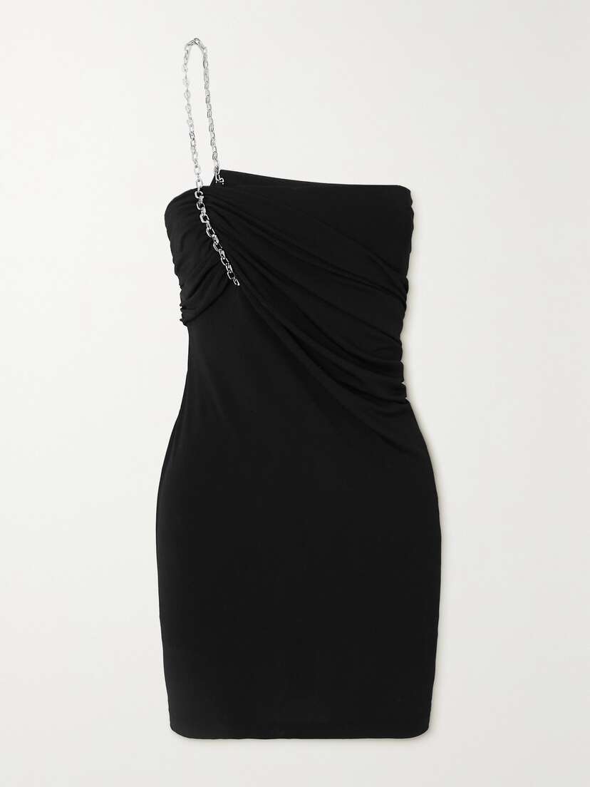 Givenchy One-shoulder Chain-embellished Stretch-jersey And Mesh Mini Dress