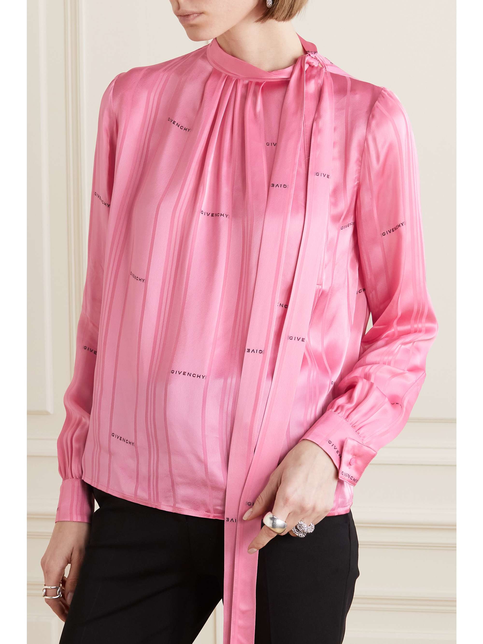 GIVENCHY Pussy-bow satin-jacquard blouse