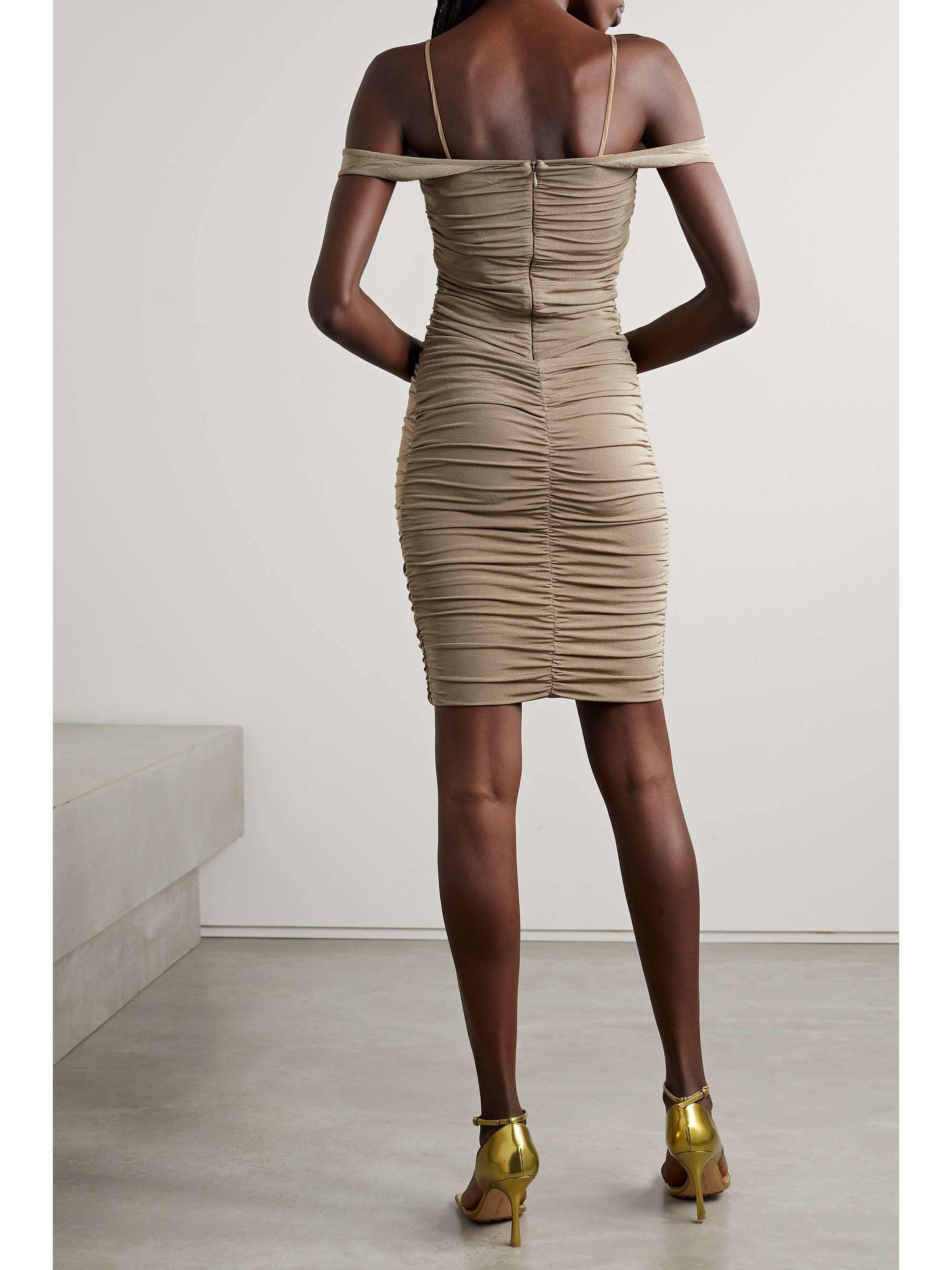 GIVENCHY Cold-shoulder crochet-trimmed ruched stretch-jersey mini dress