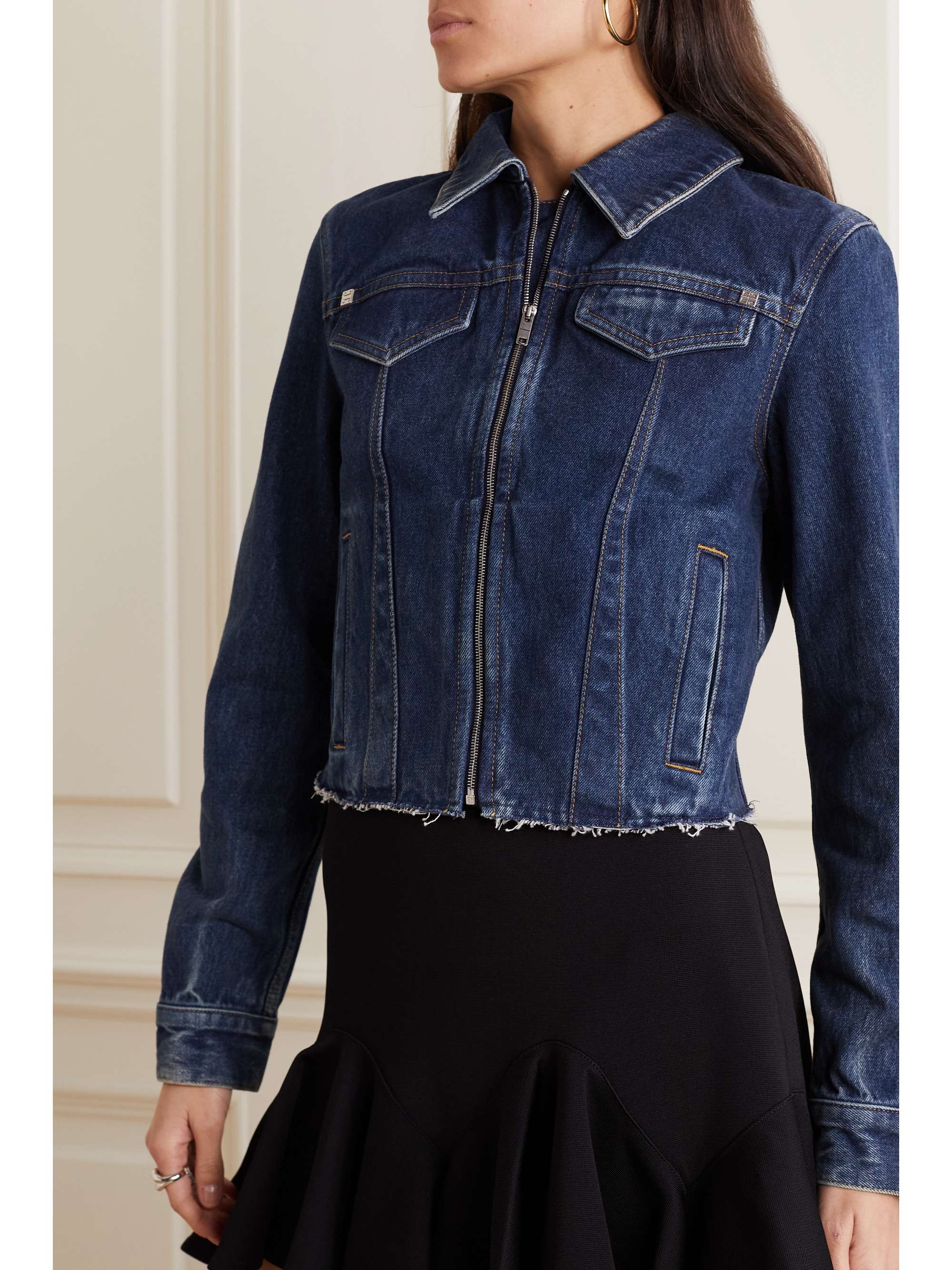 GIVENCHY Cropped frayed denim jacket