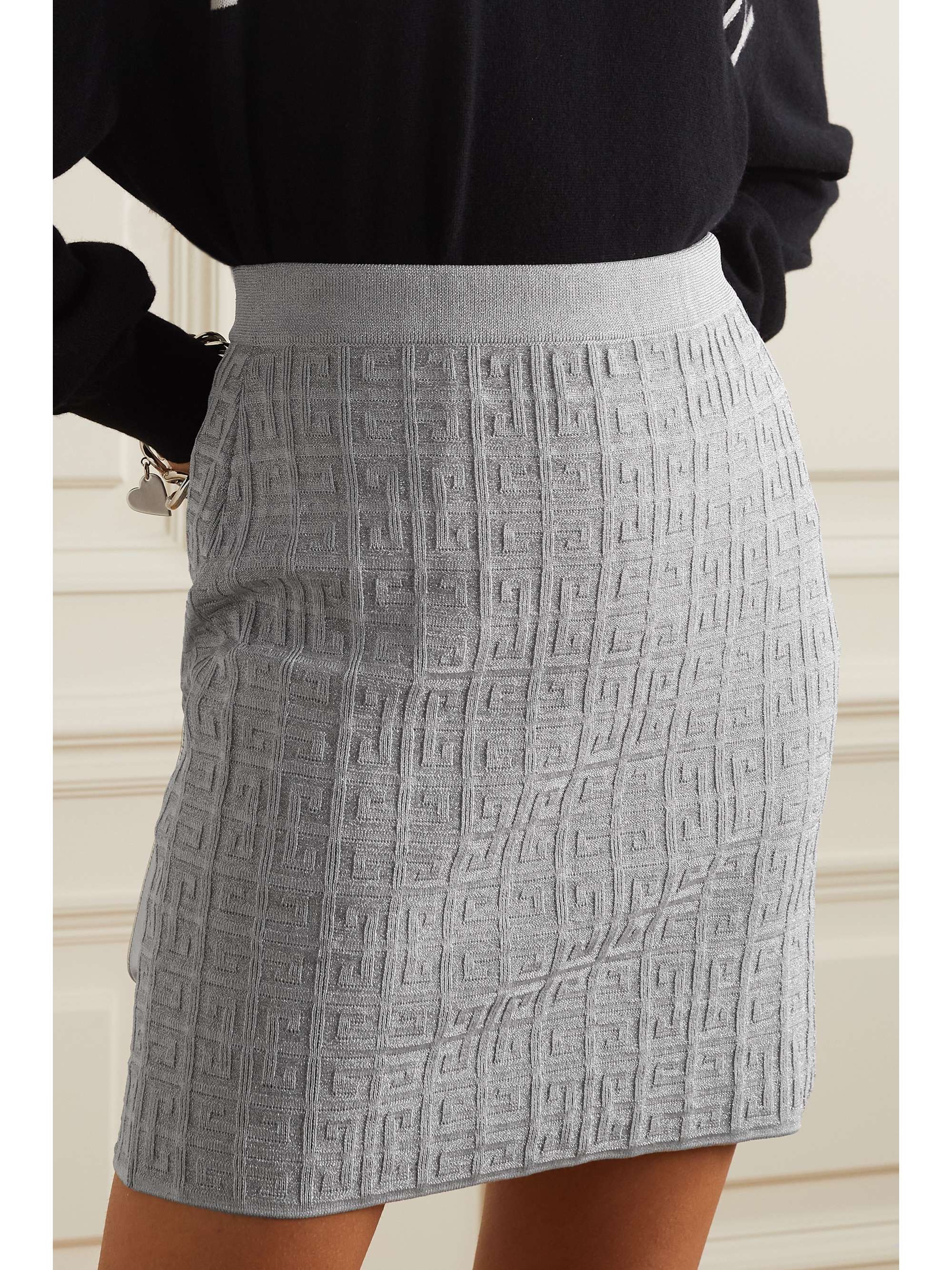 GIVENCHY Logo-jacquard metallic knitted mini skirt
