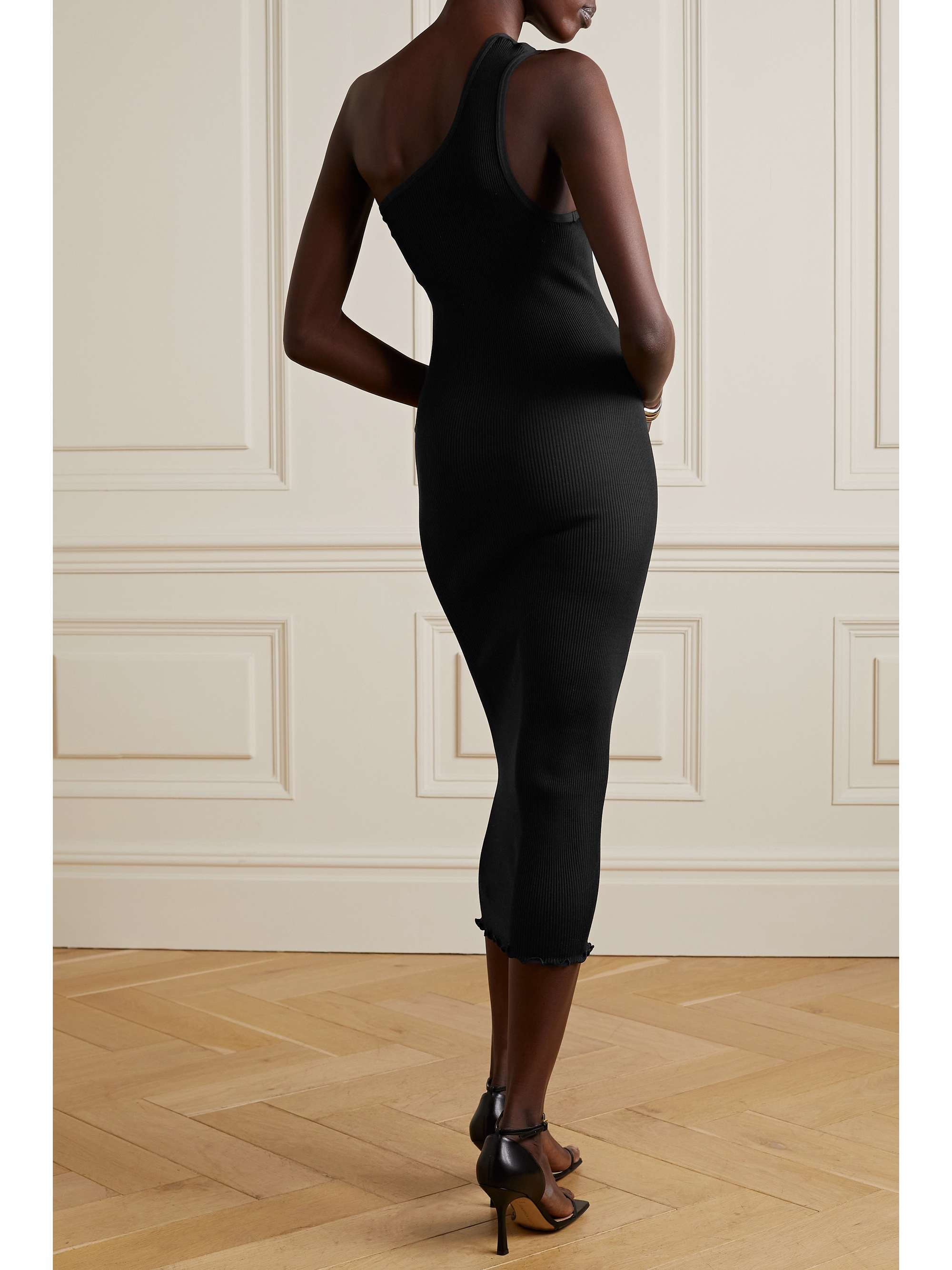 GIVENCHY One-shoulder asymmetric ribbed silk dress