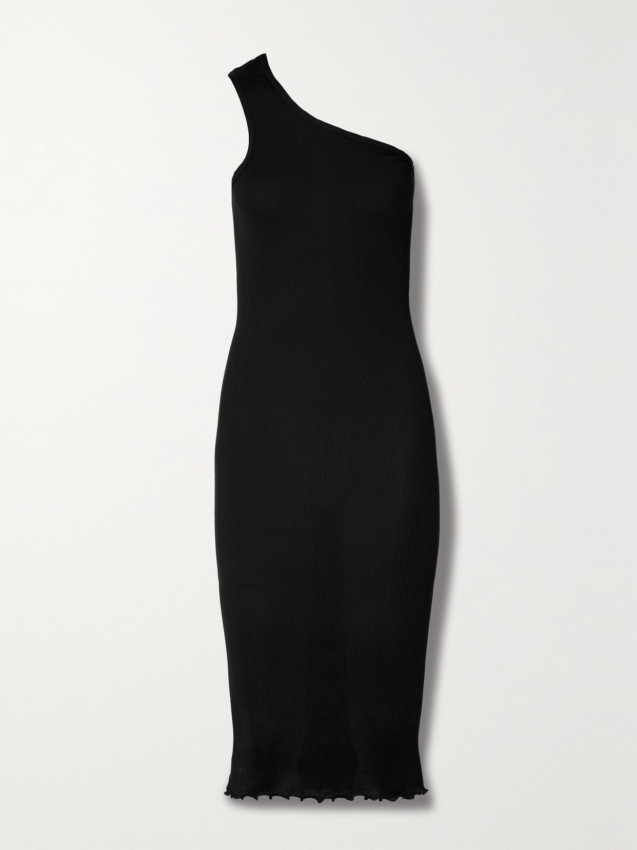 Shop Givenchy One-shoulder Asymmetric Ribbed Silk Dress In Black