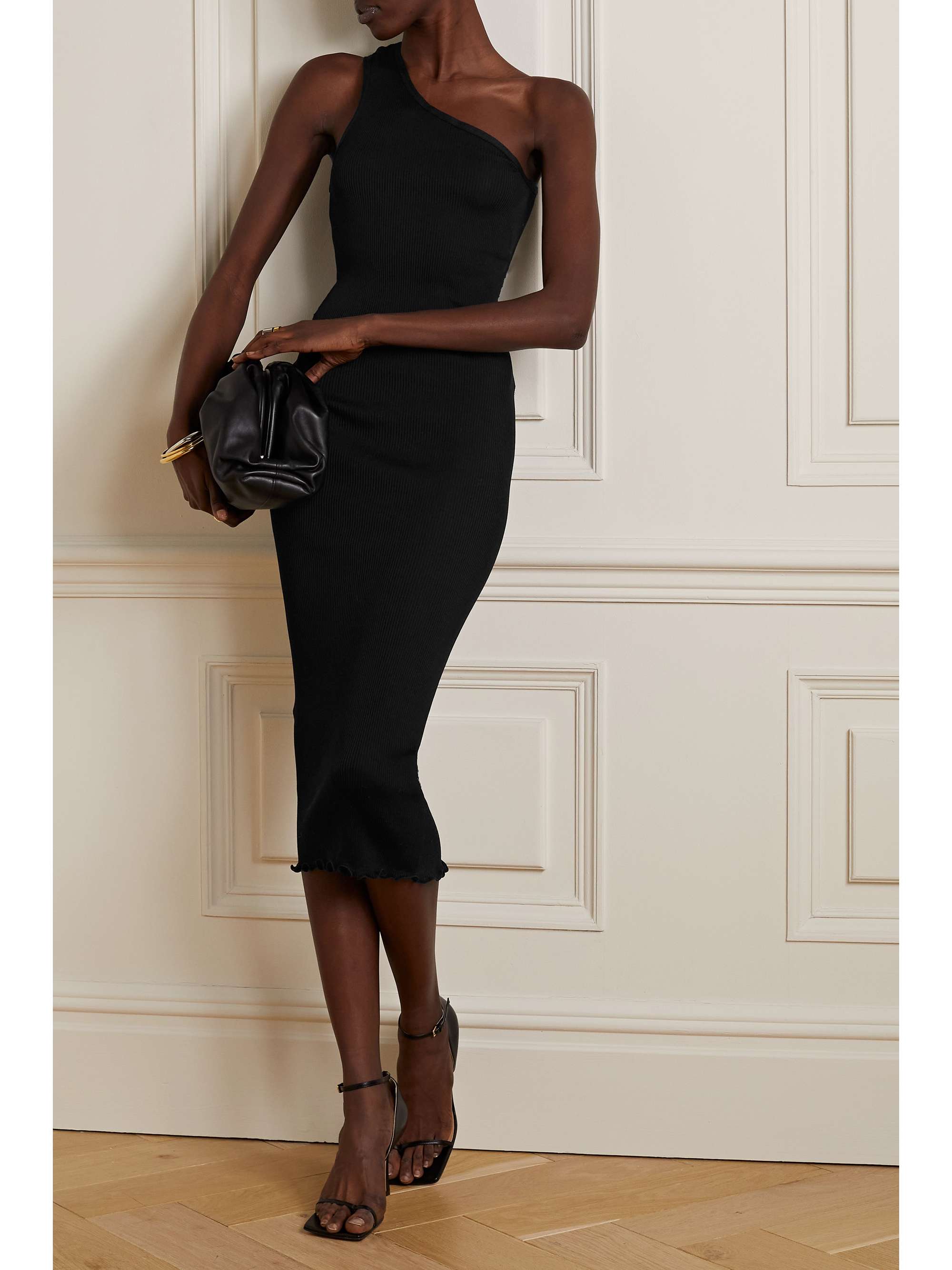 GIVENCHY One-shoulder asymmetric ribbed silk dress