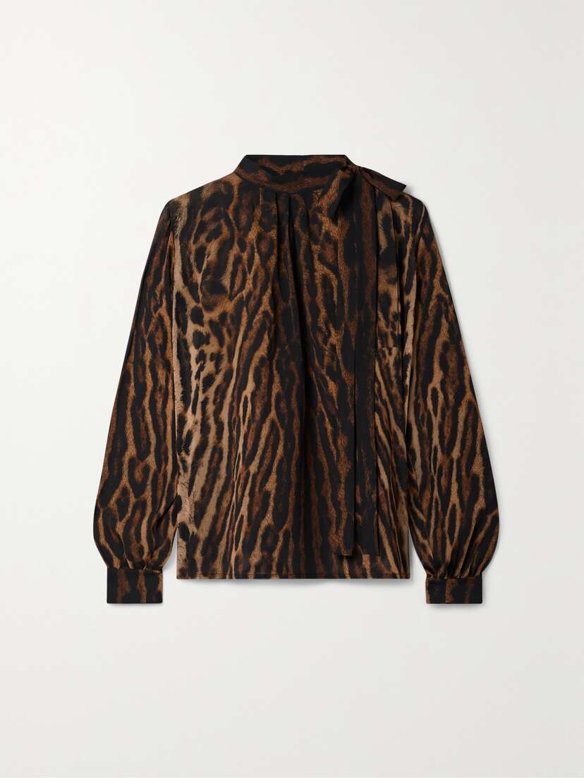 Givenchy Tie-neck Leopard-print Silk-blend Georgette Blouse