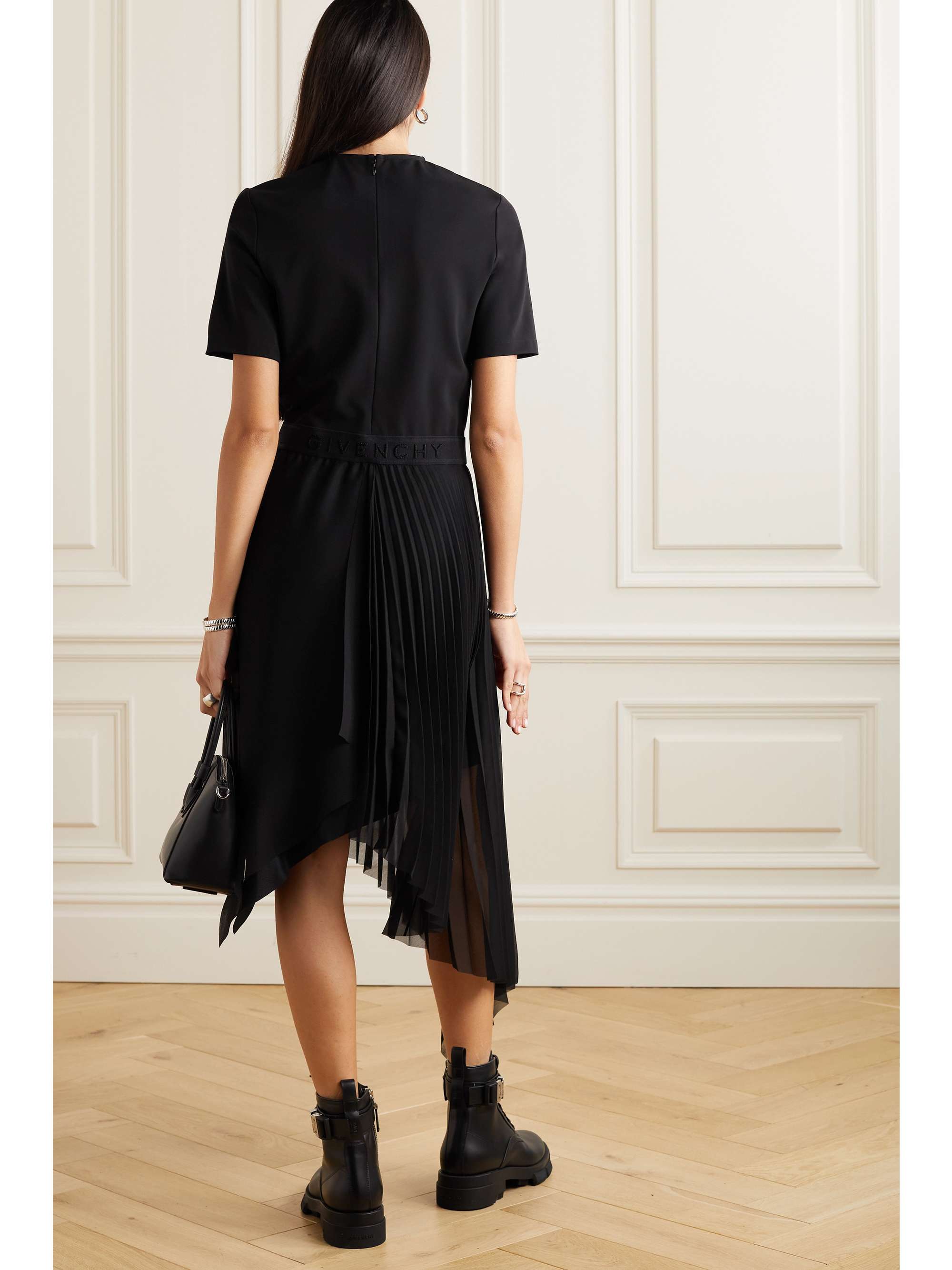 GIVENCHY Asymmetric stretch-jersey and pleated georgette dress