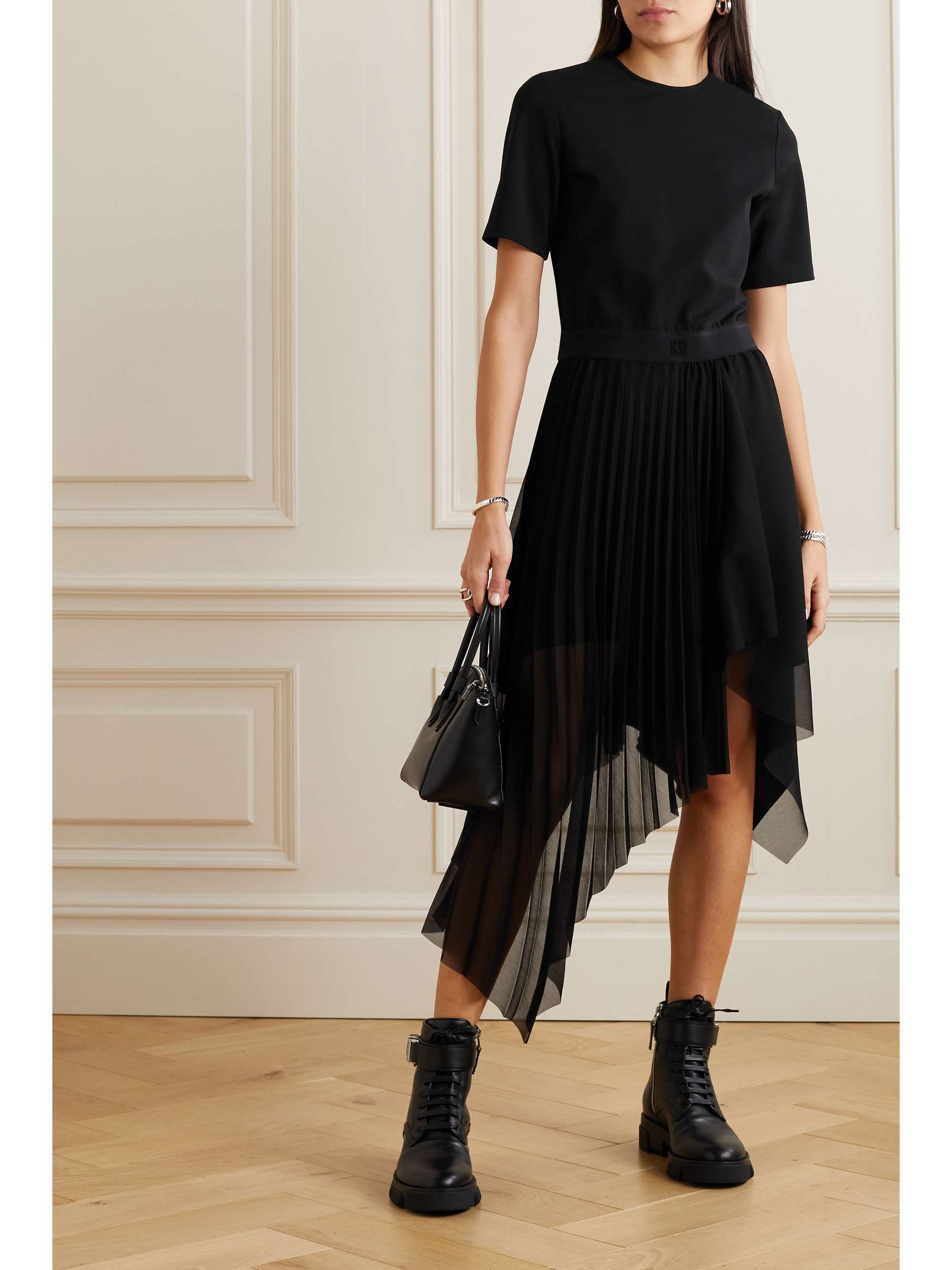 GIVENCHY Asymmetric stretch-jersey and pleated georgette dress