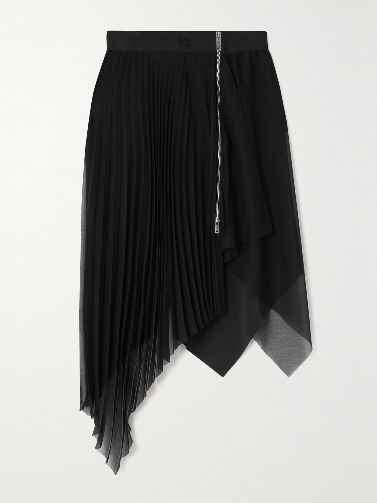 Givenchy - Pleated Asymmetric Chiffon Midi Skirt - Black