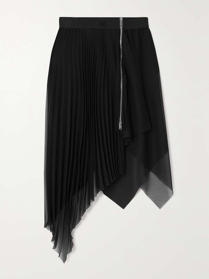 Givenchy Pleated Asymmetric Chiffon Midi Skirt