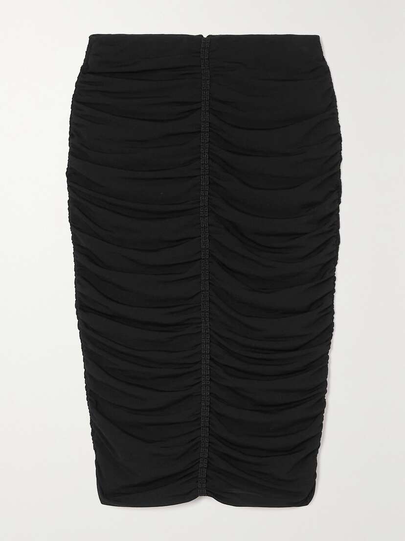 Givenchy Ruched Crochet-trimmed Stretch-jersey Midi Skirt