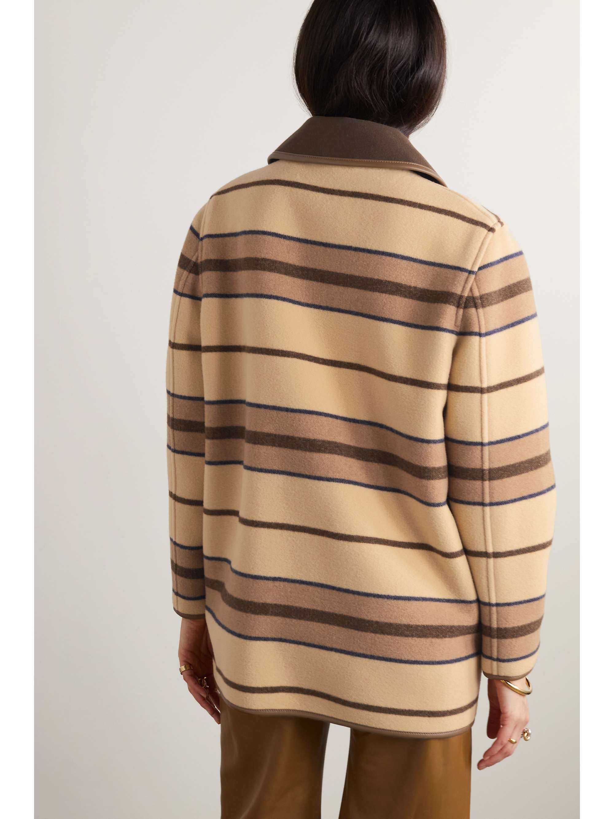 BURBERRY Leather-trimmed striped wool-felt jacket