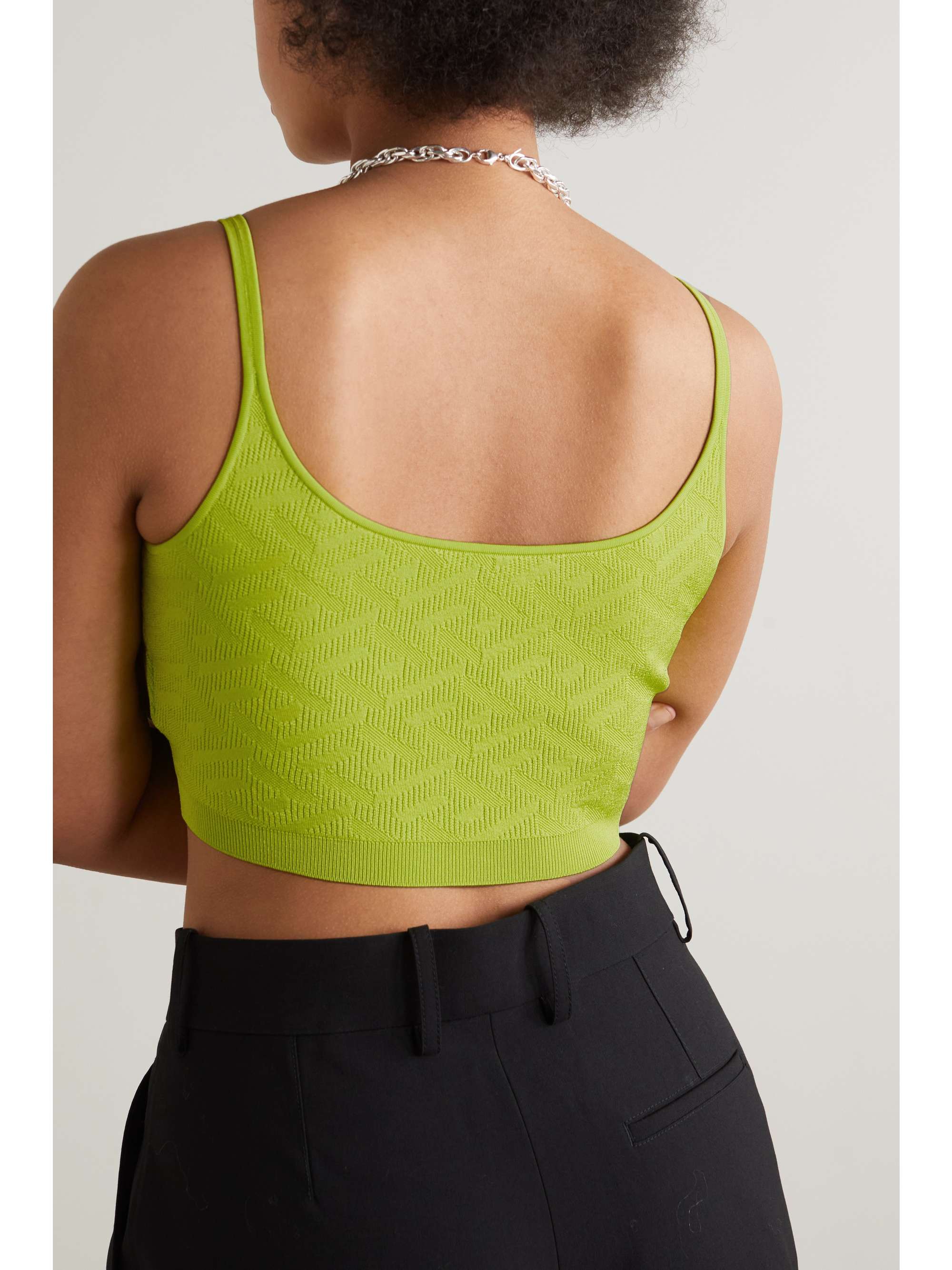 VERSACE La Greca copped embellished knitted top