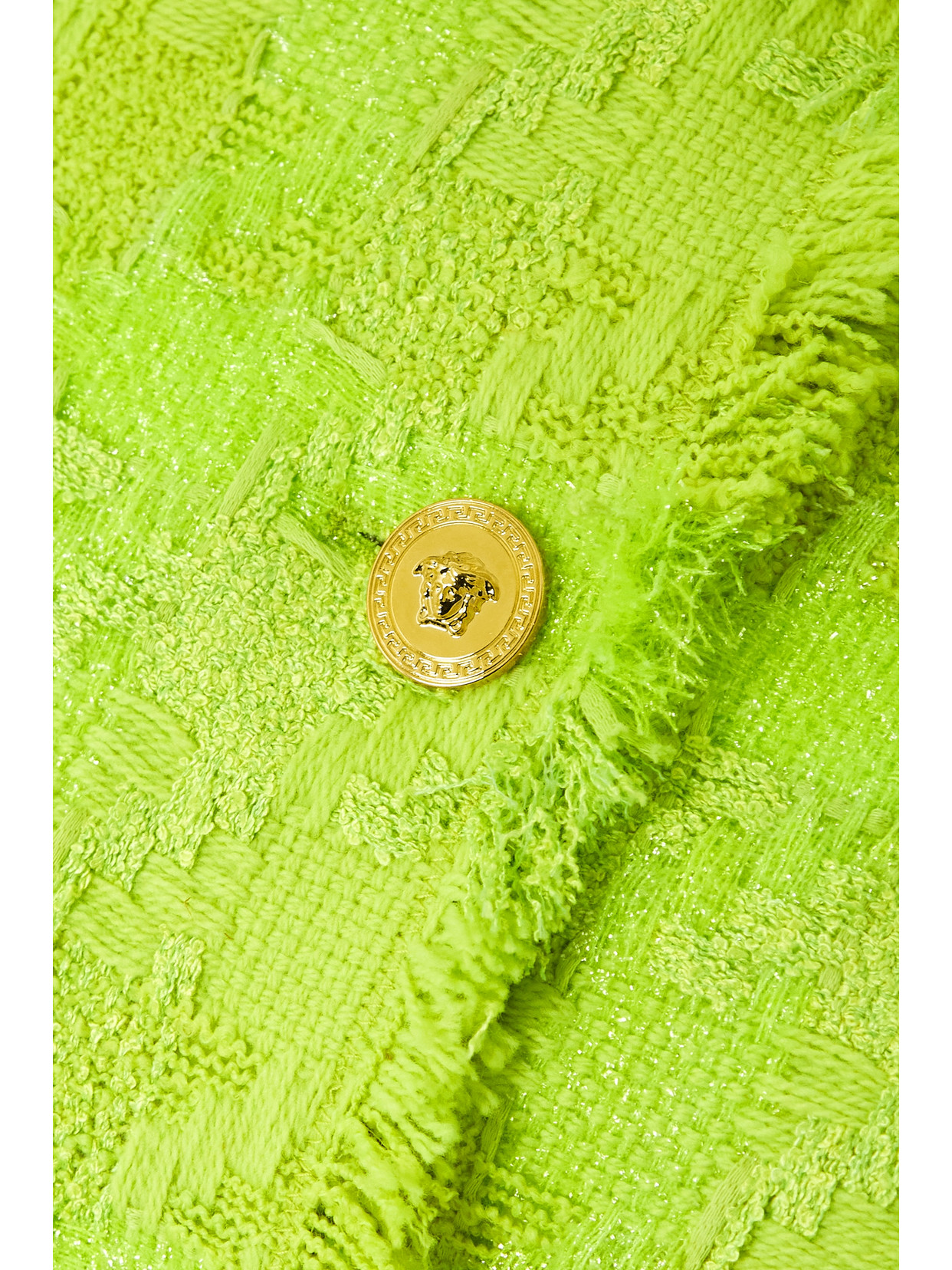 VERSACE FRINGED METALLIC CHECKED WOOL-BLEND TWEED JACKET
