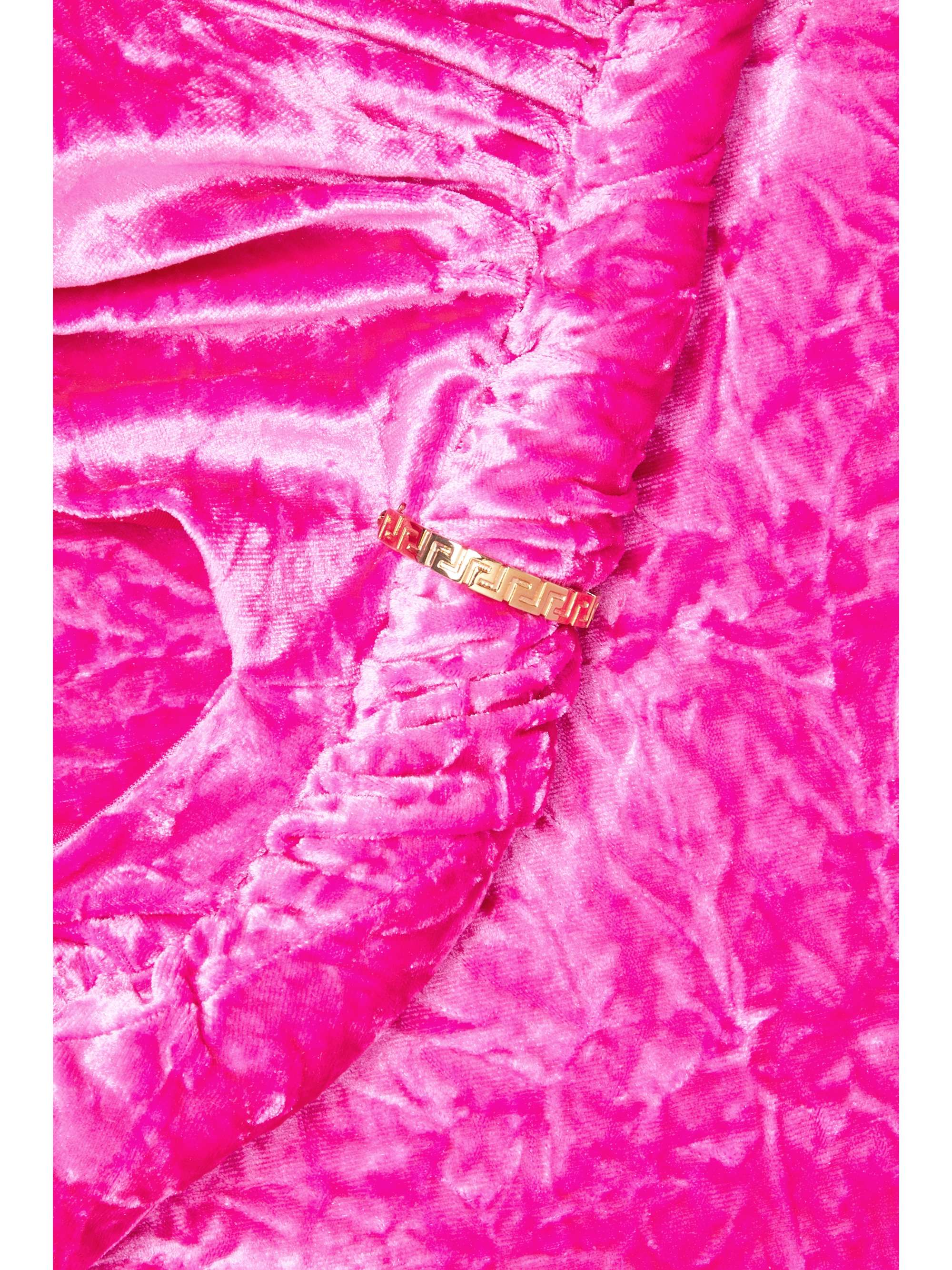 VERSACE One-shoulder open-back crushed-velvet mini dress