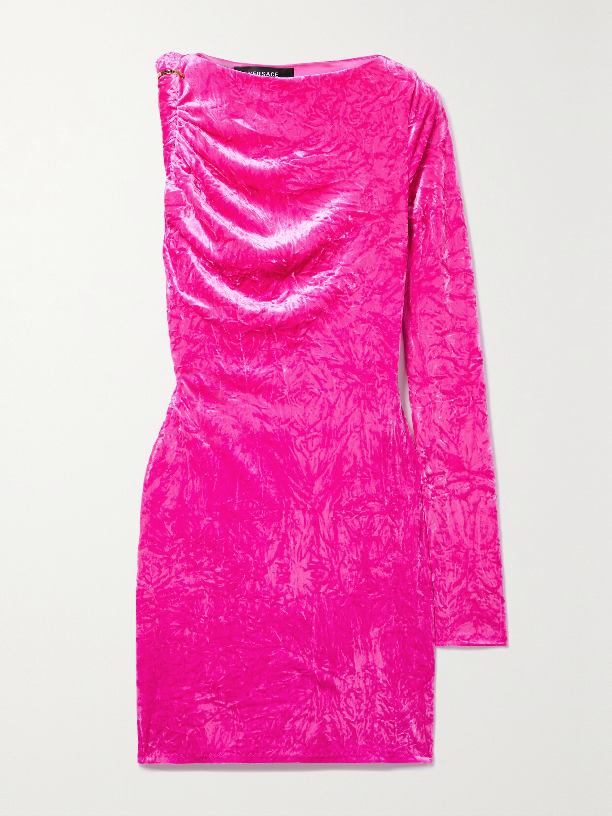 Versace - One-shoulder Open-back Crushed-velvet Mini Dress - Pink