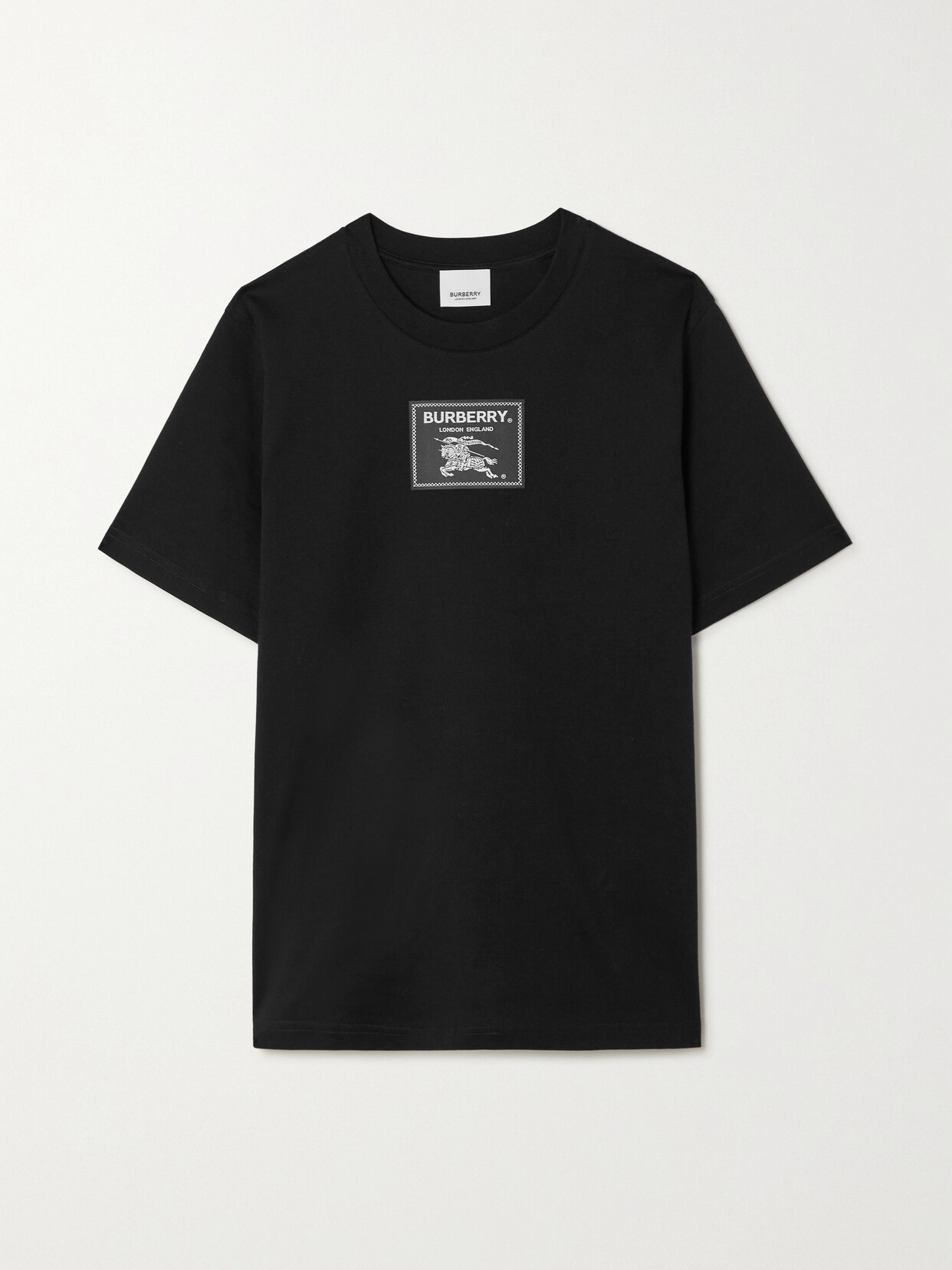 Shop Burberry Appliquéd Cotton-jersey T-shirt In Black