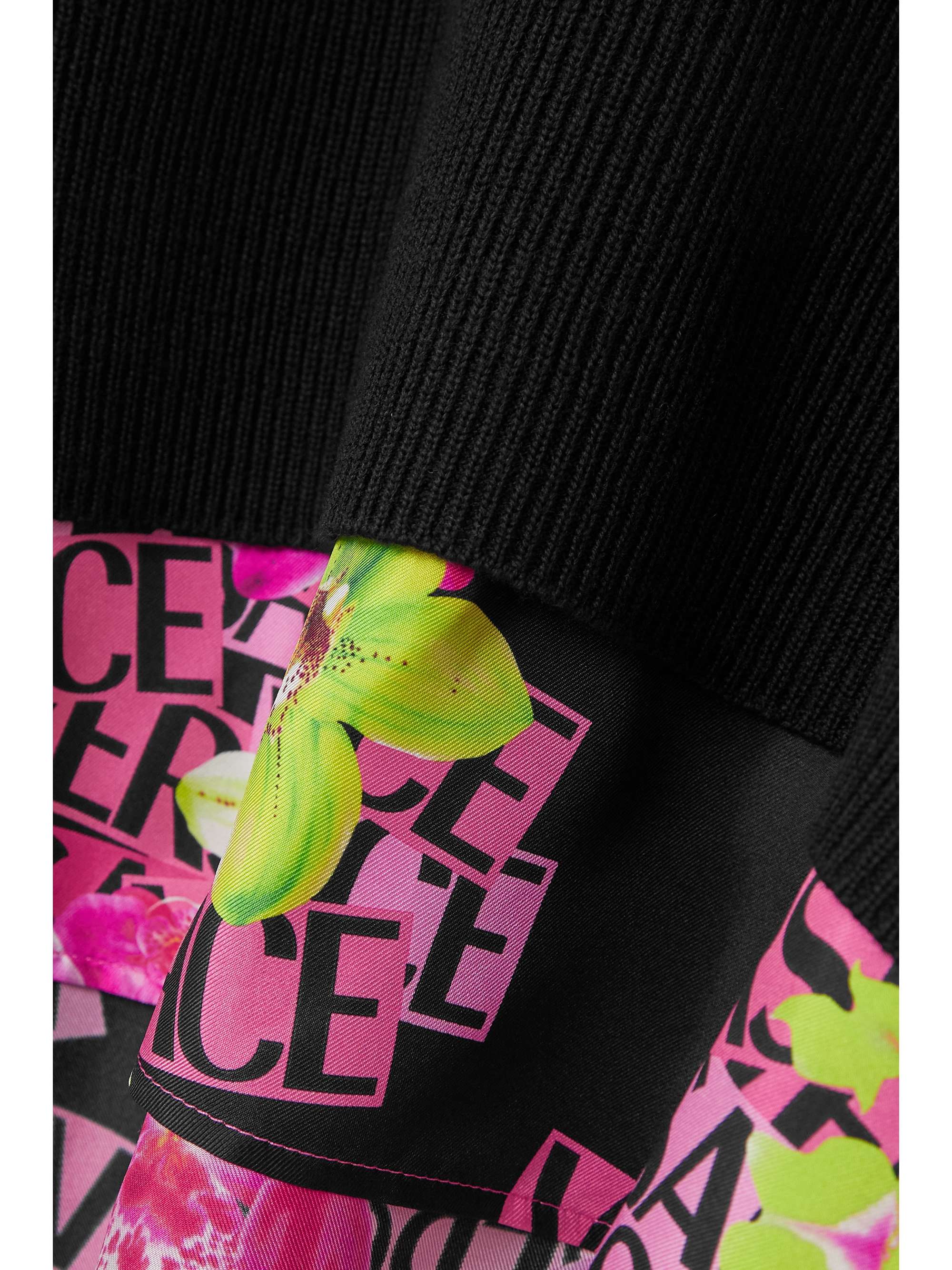 VERSACE Oversized silk-trimmed layered ribbed wool sweater