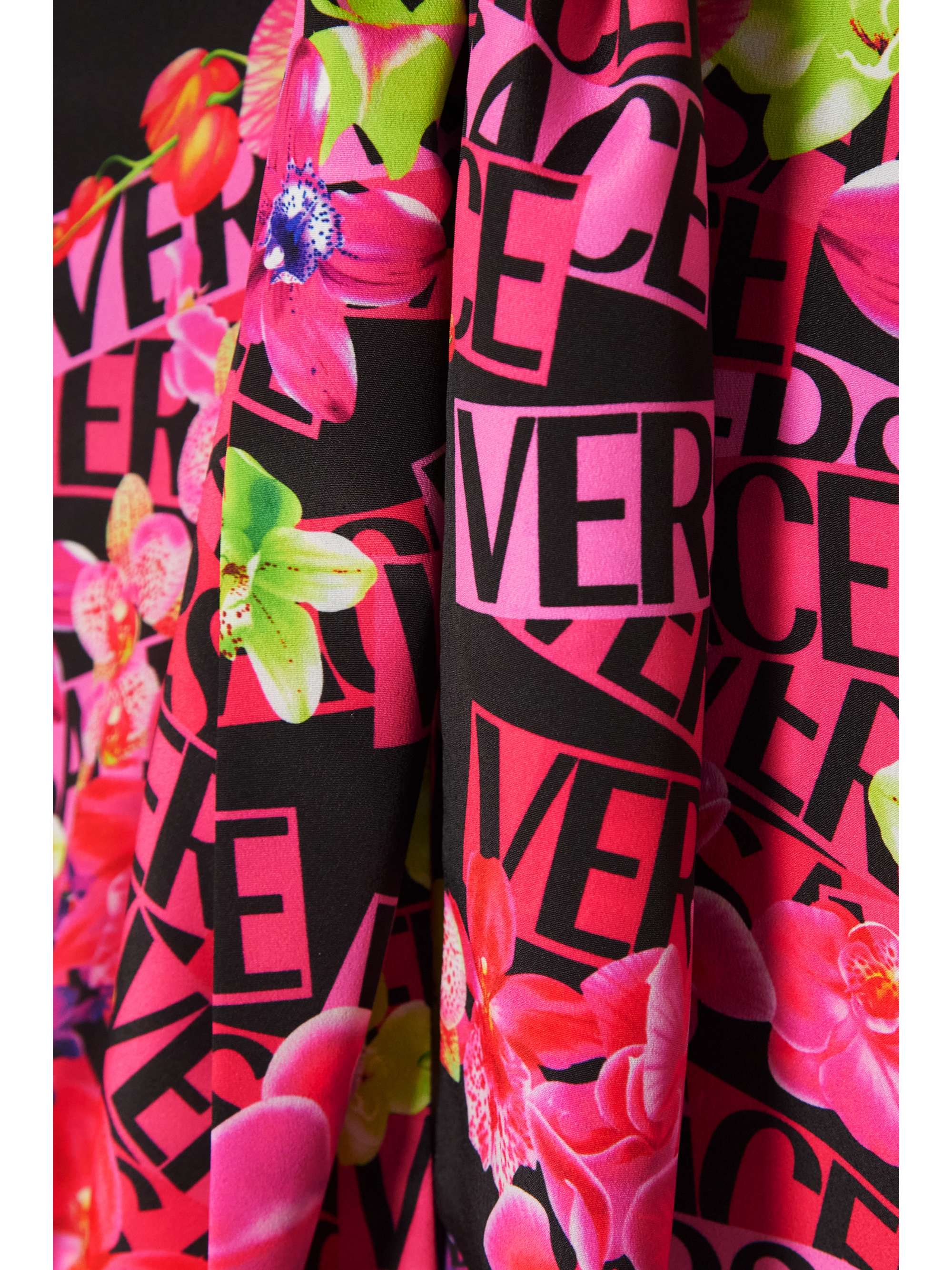 VERSACE Pussy-bow pleated printed crepe de chine midi dress