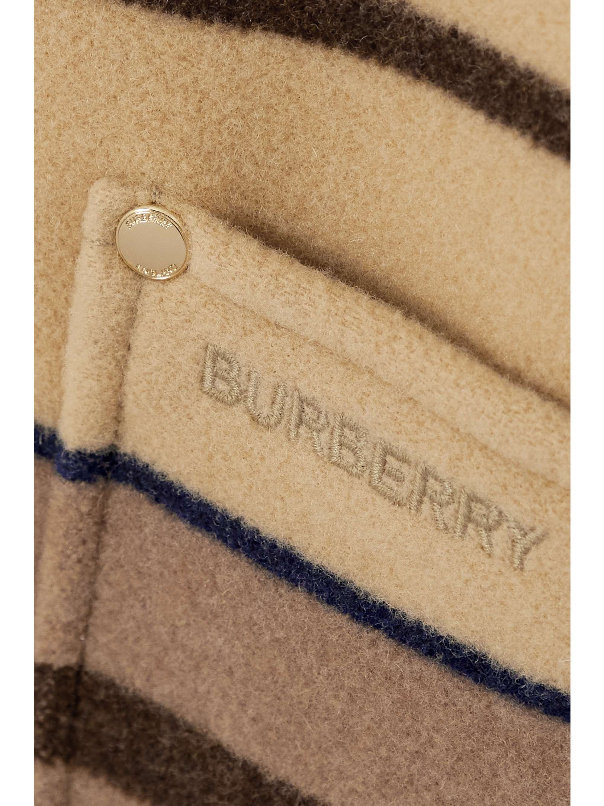 BURBERRY Hooded striped leather-trimmed wool coat