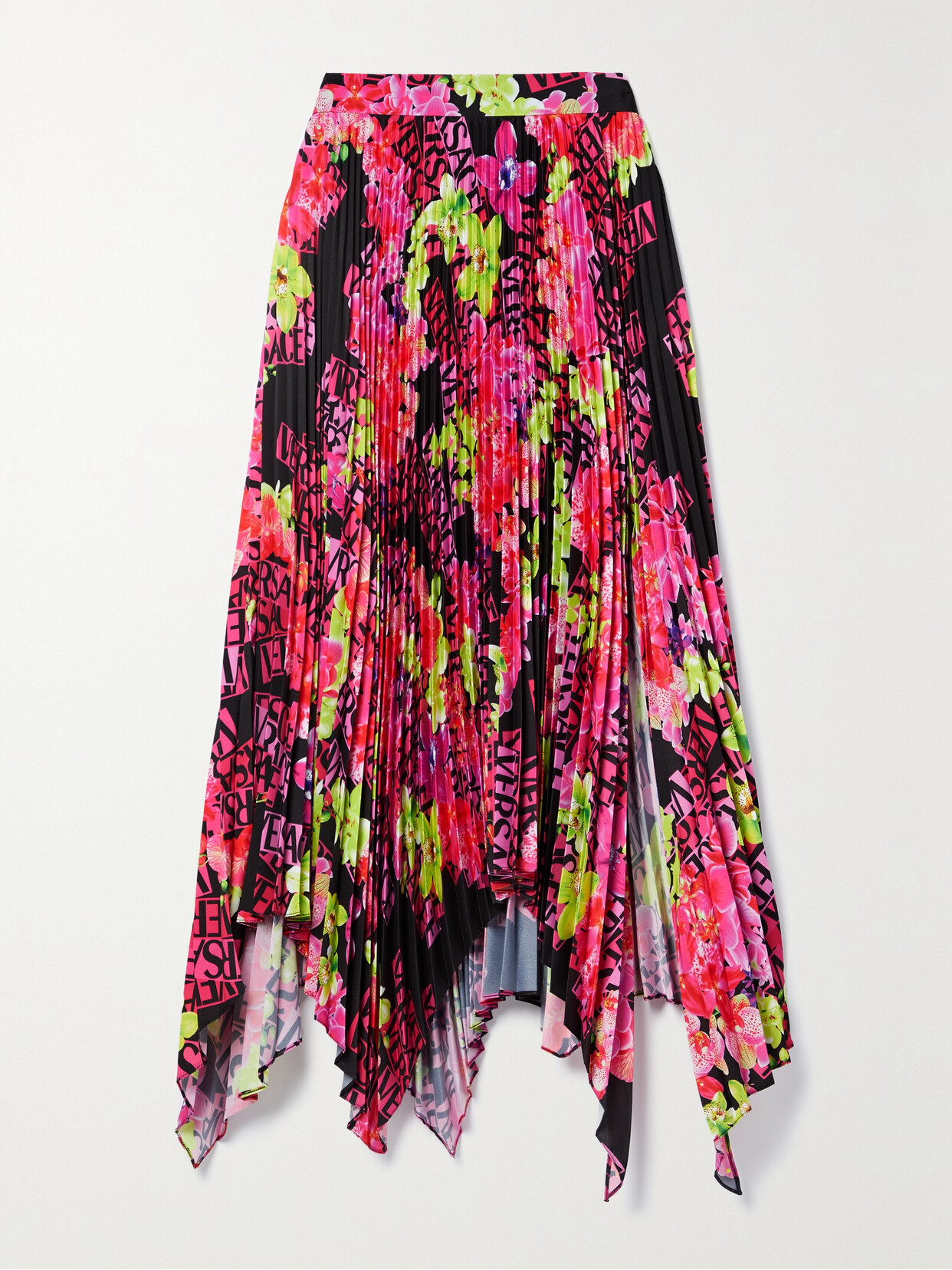 Versace - Pleated Printed Crepe De Chine Skirt - Pink