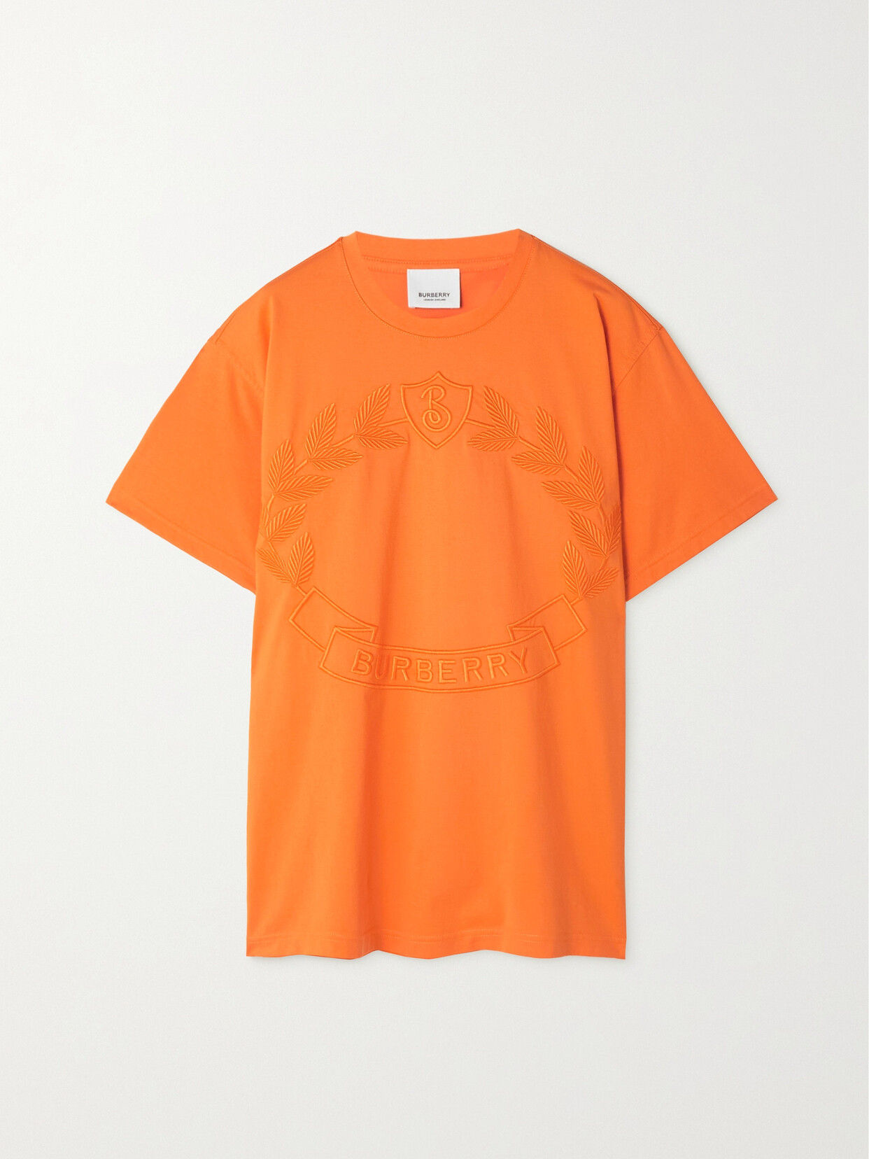 Burberry - Embroidered Cotton-jersey T-shirt - Orange