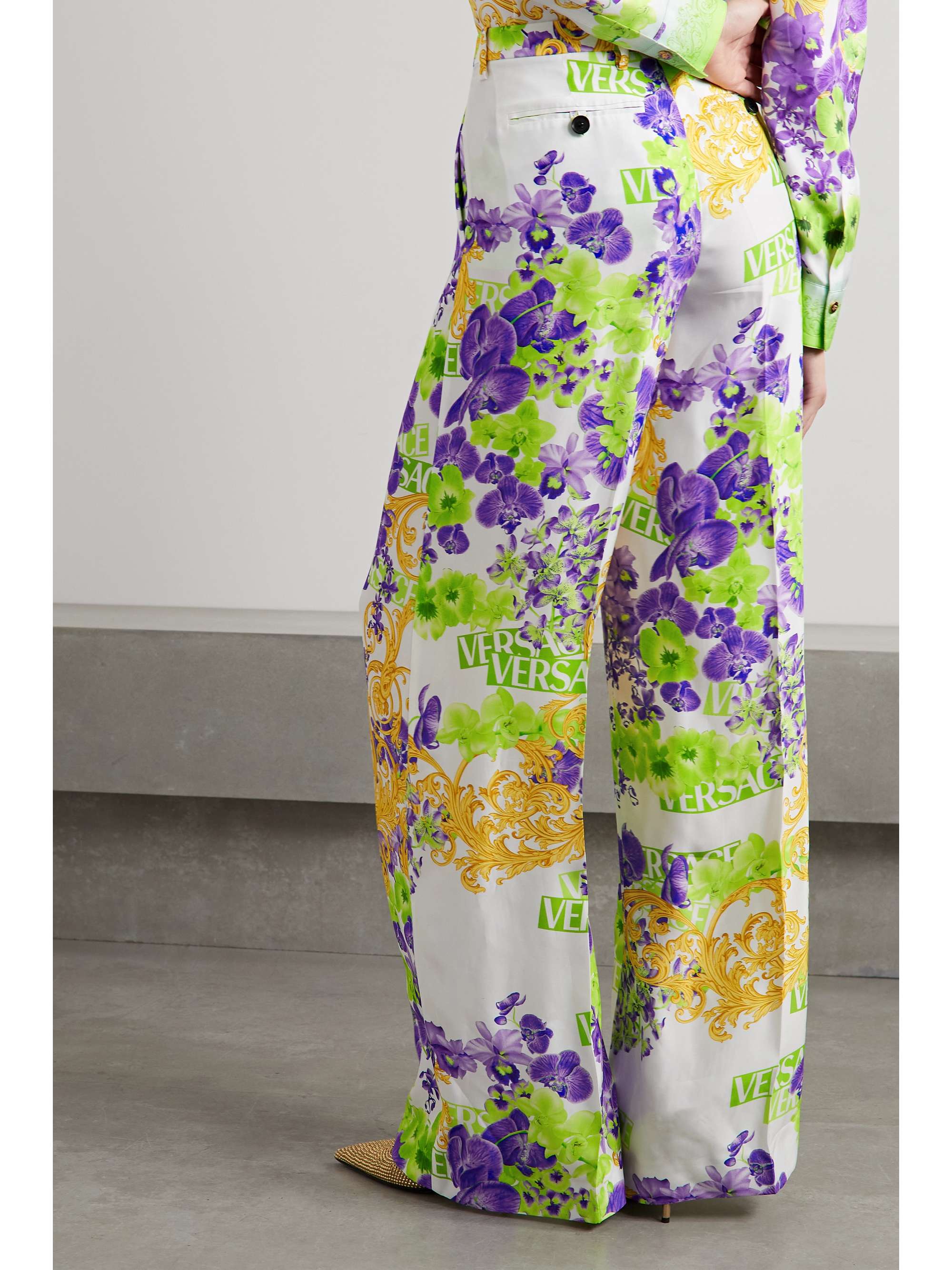 VERSACE Printed straight-leg satin pants