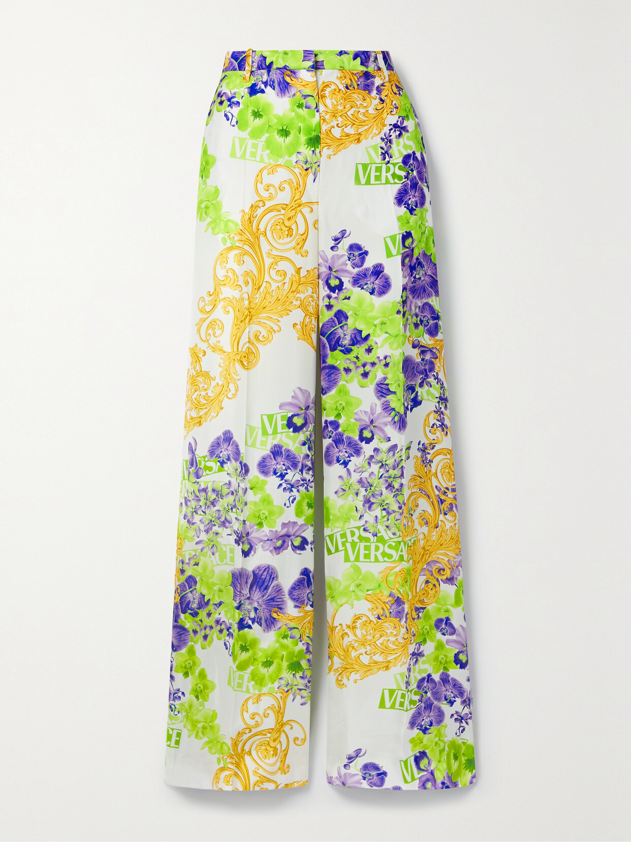 Versace - Printed Straight-leg Satin Pants - Green