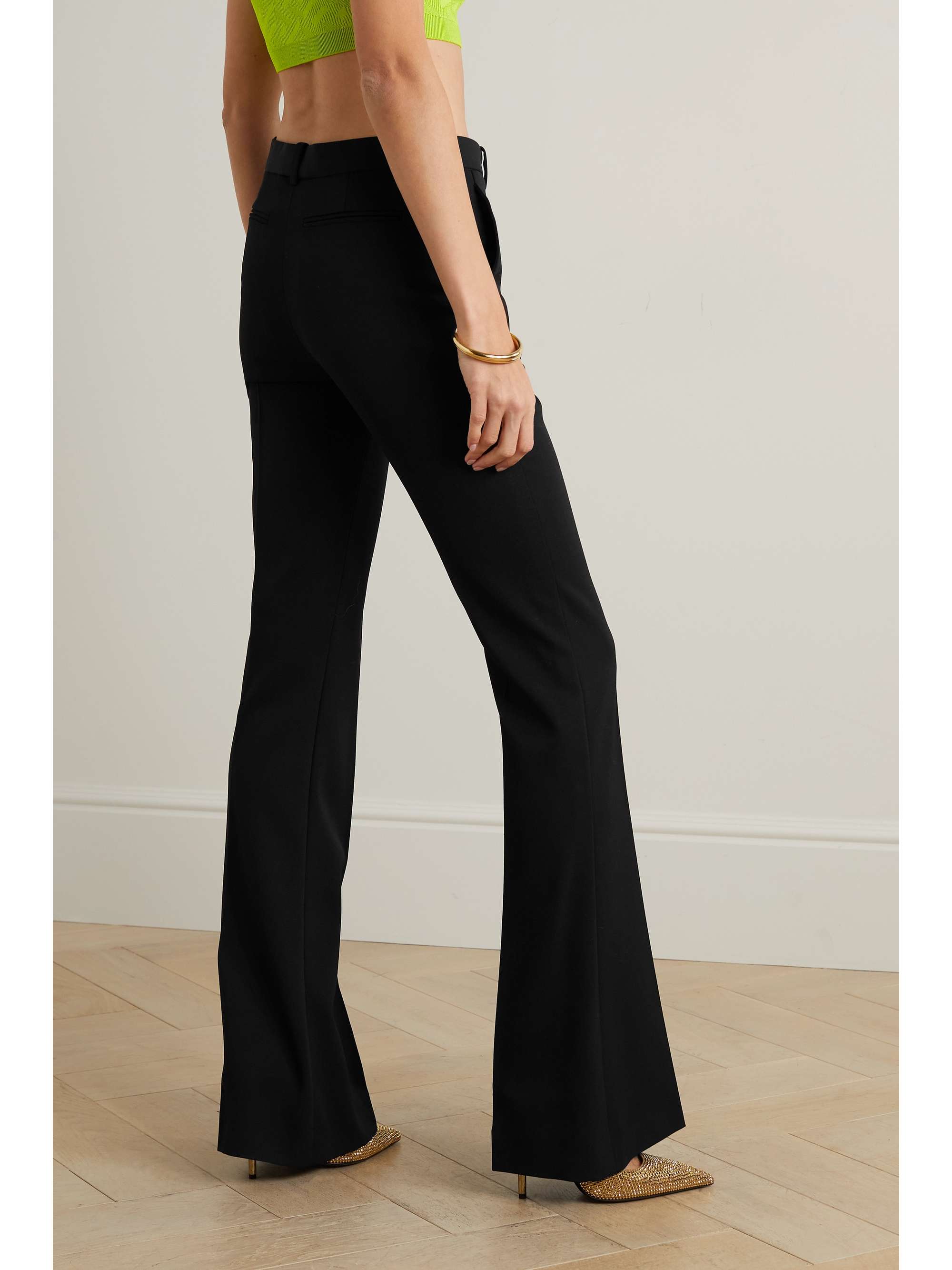 VERSACE Embellished stretch-wool flared pants