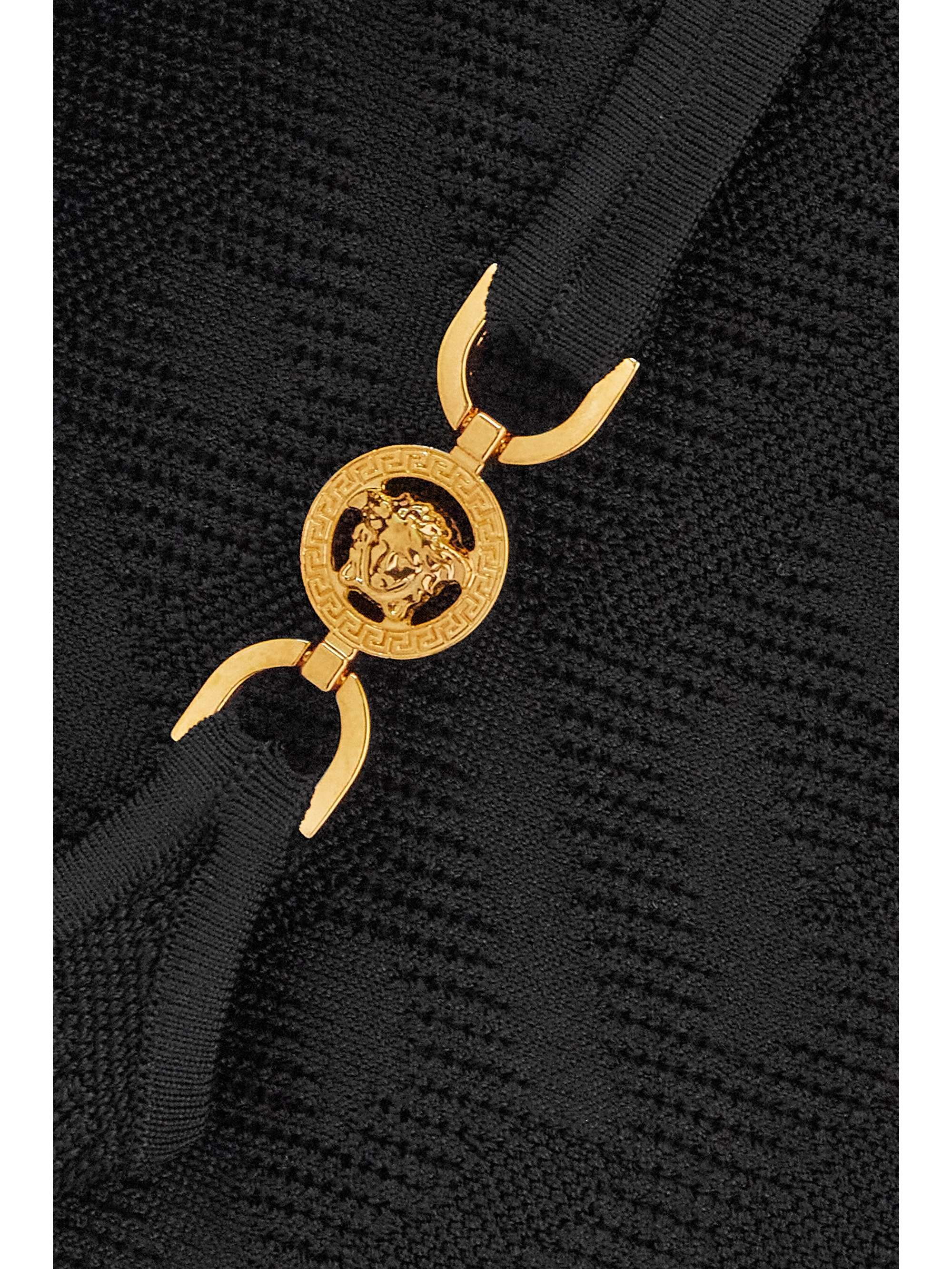 VERSACE La Greca copped embellished knitted top